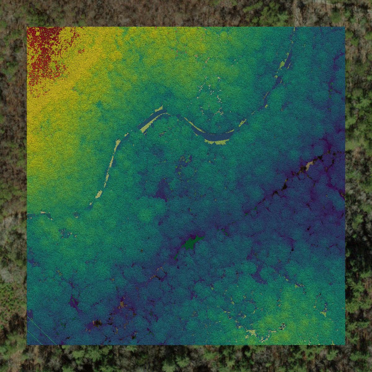 This image shows a LiDAR point cloud in Cherokee County created using GIS data in Equator.