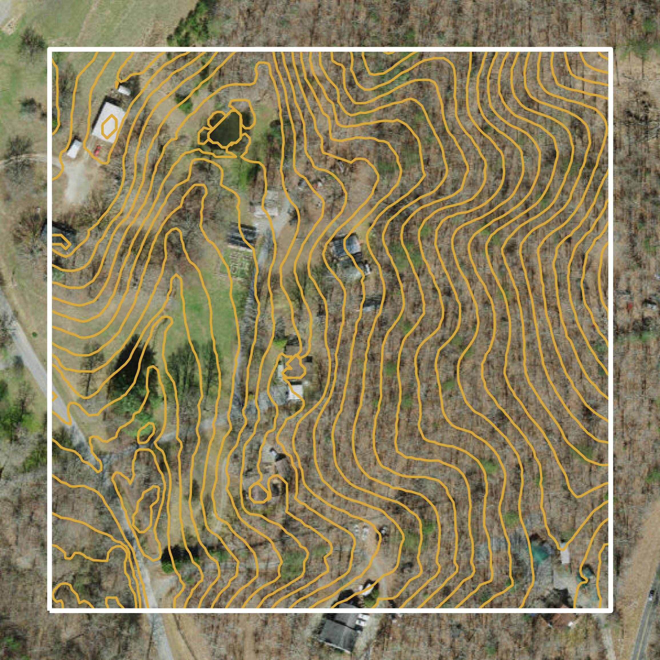This image shows a contour map in Clay County created using GIS data in Equator.