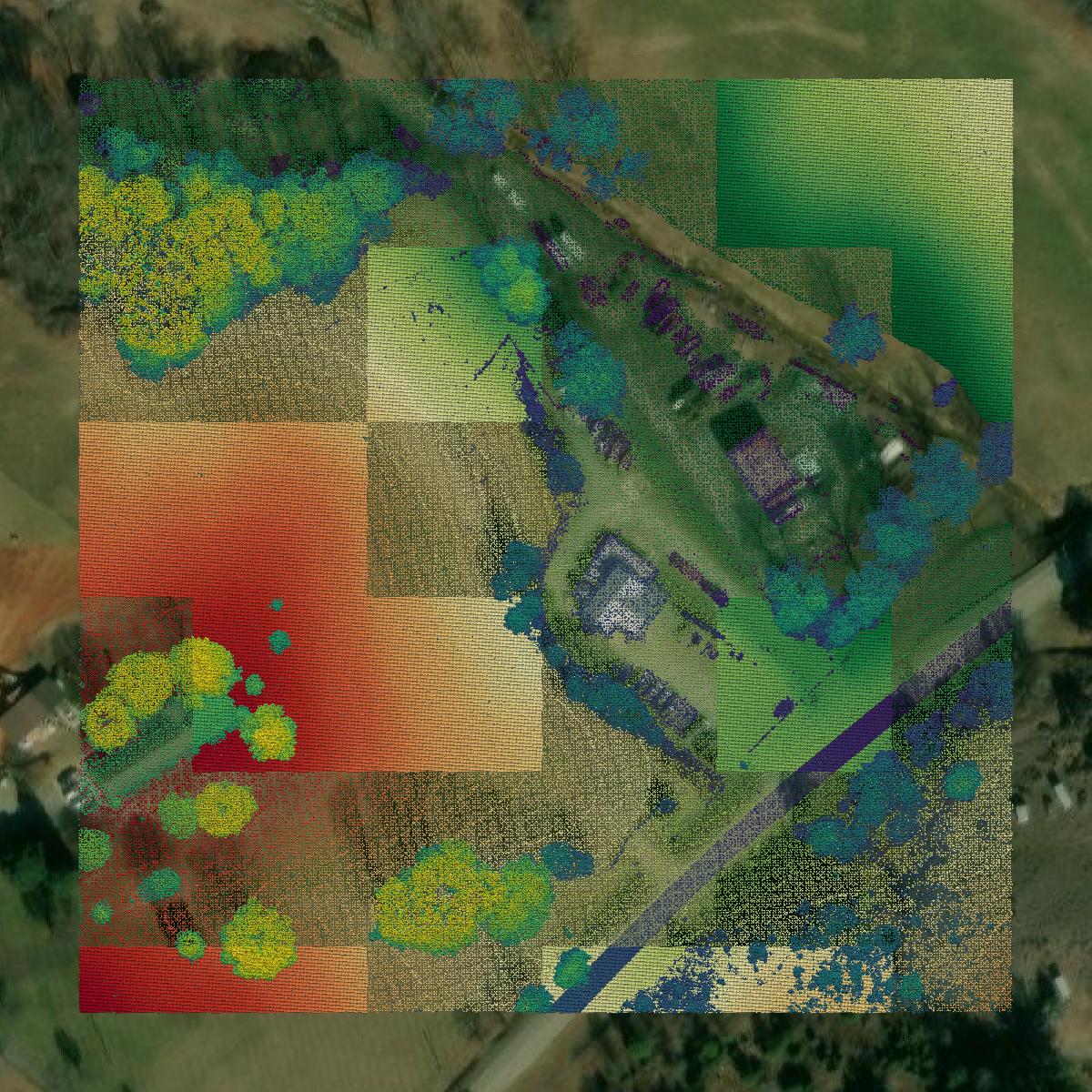 This image shows a LiDAR point cloud in Cleveland County created using GIS data in Equator.