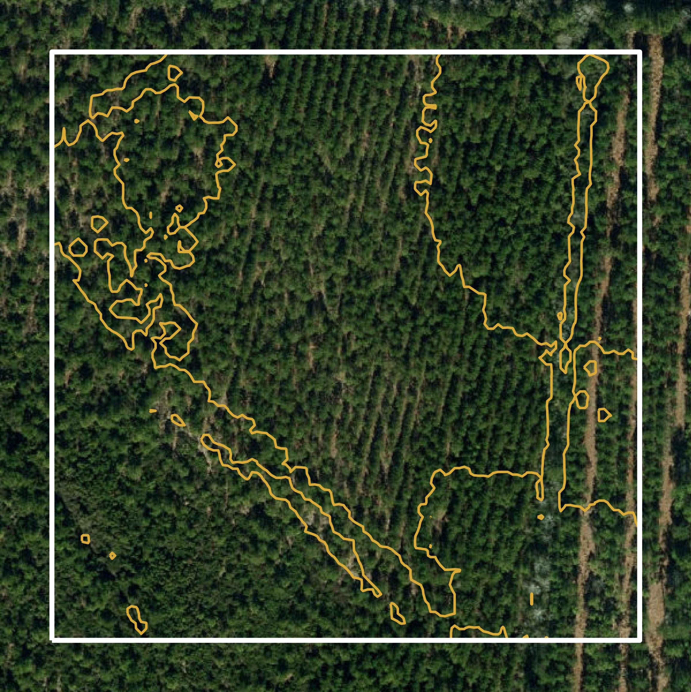 This image shows a contour map in Columbus County created using GIS data in Equator.