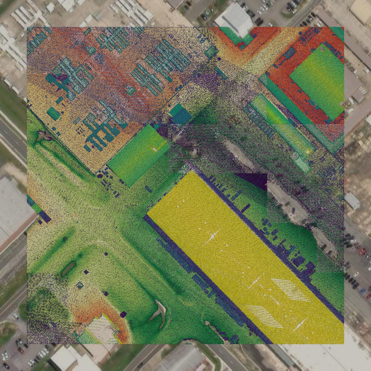 This image shows a LiDAR point cloud in Craven County created using GIS data in Equator.