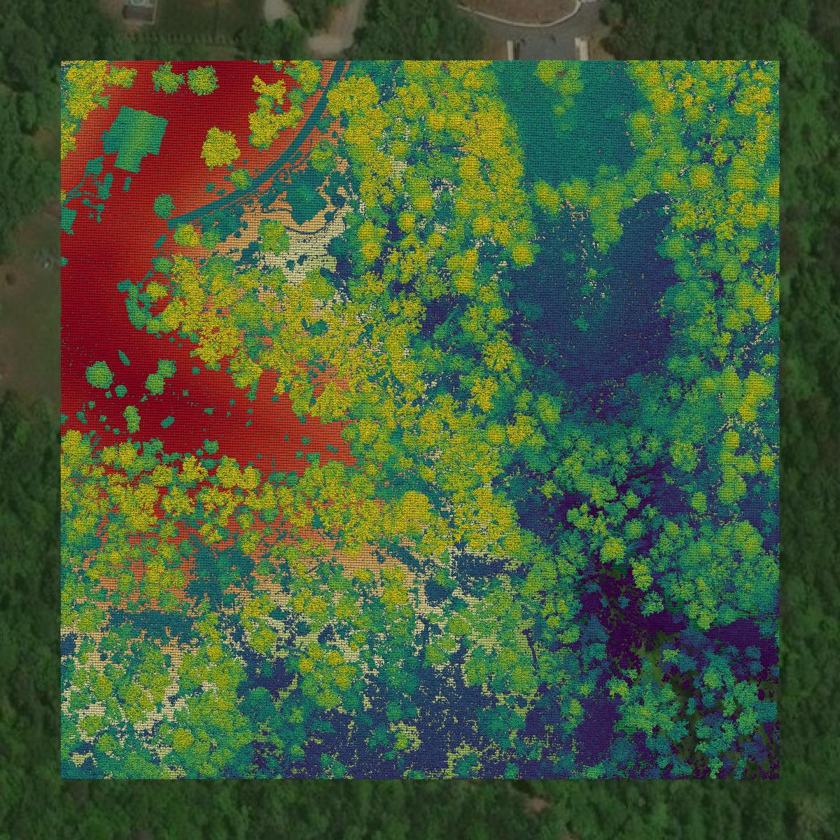 This image shows a LiDAR point cloud in Davidson County created using GIS data in Equator.