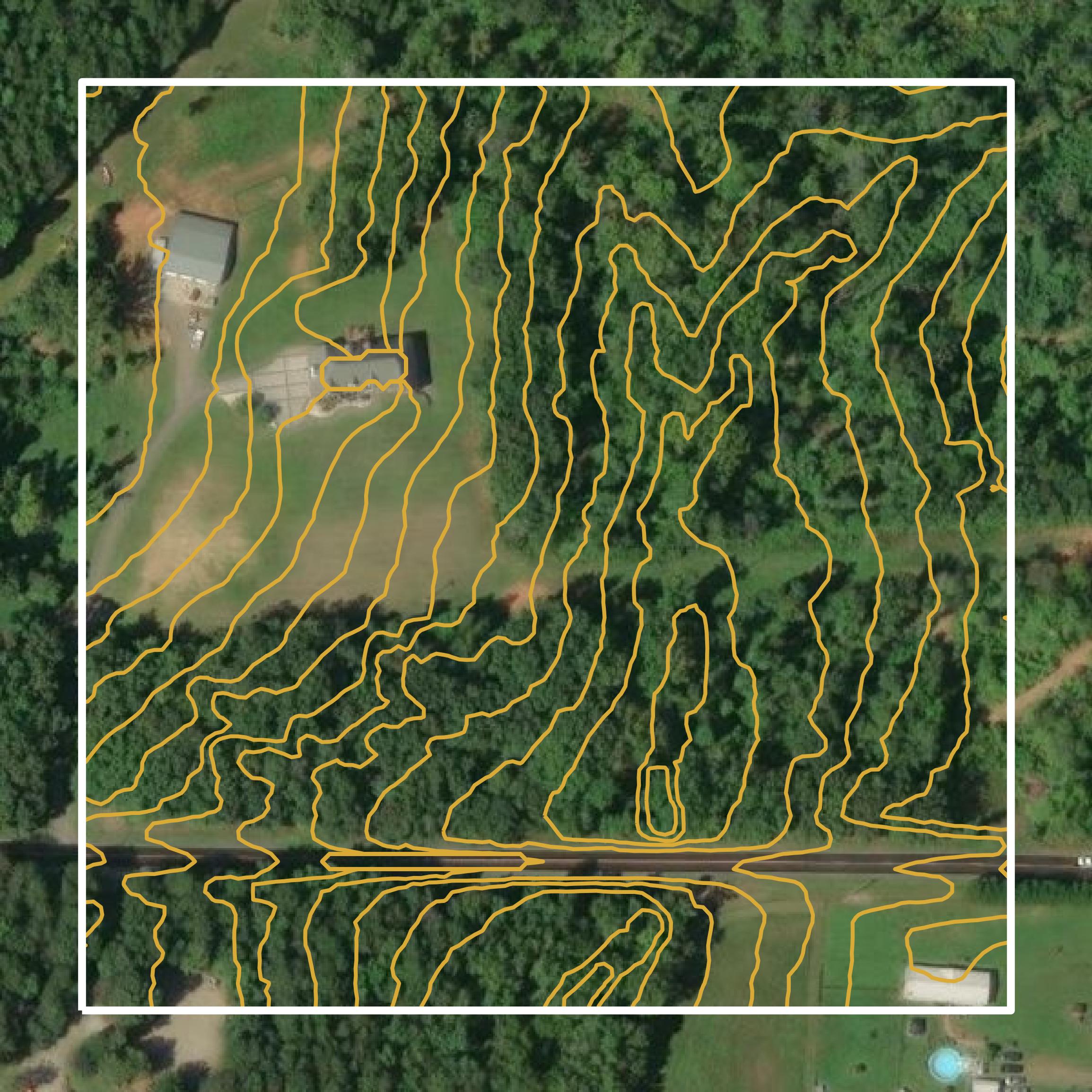 This image shows a contour map in Davie County created using GIS data in Equator.
