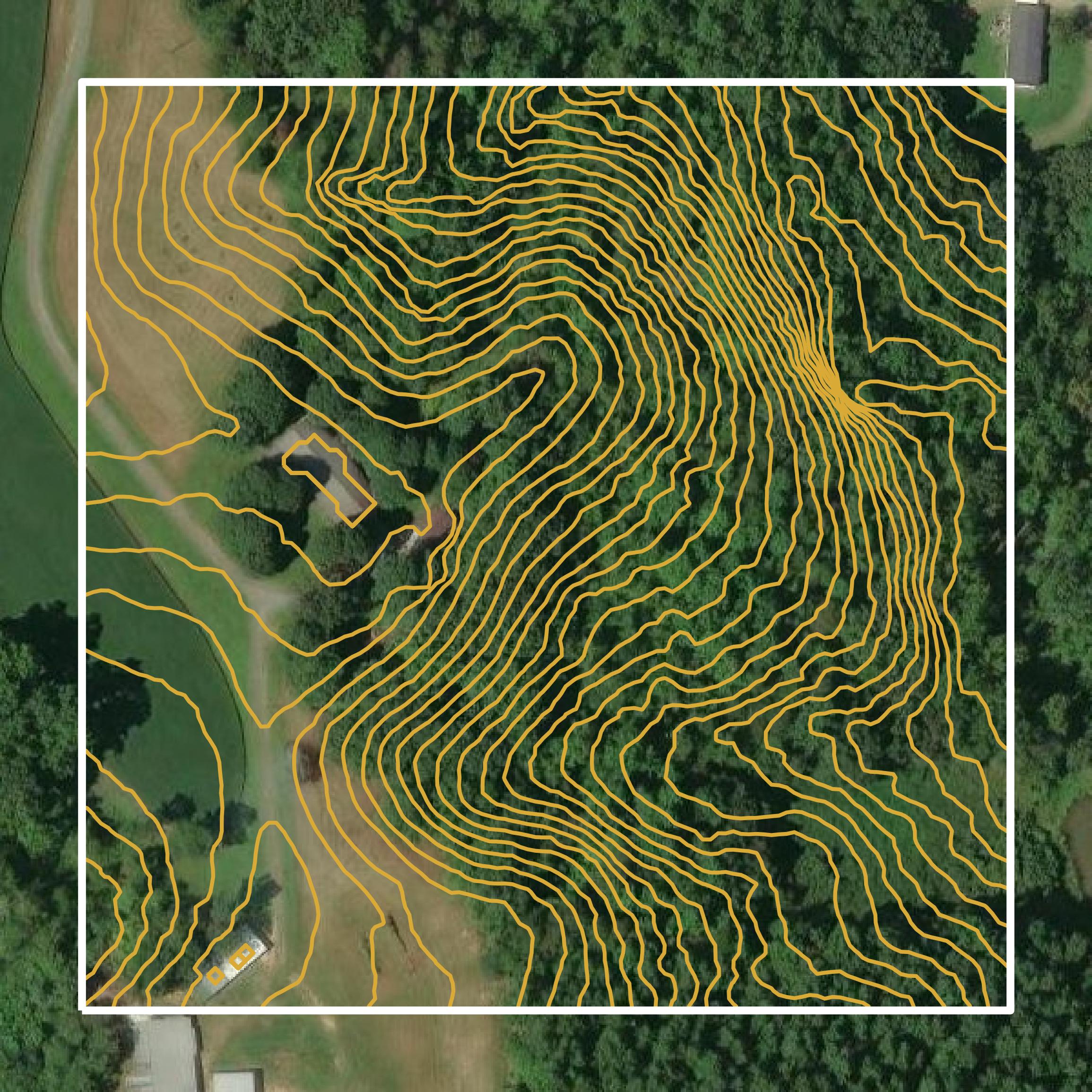 This image shows a contour map in Davie County created using GIS data in Equator.