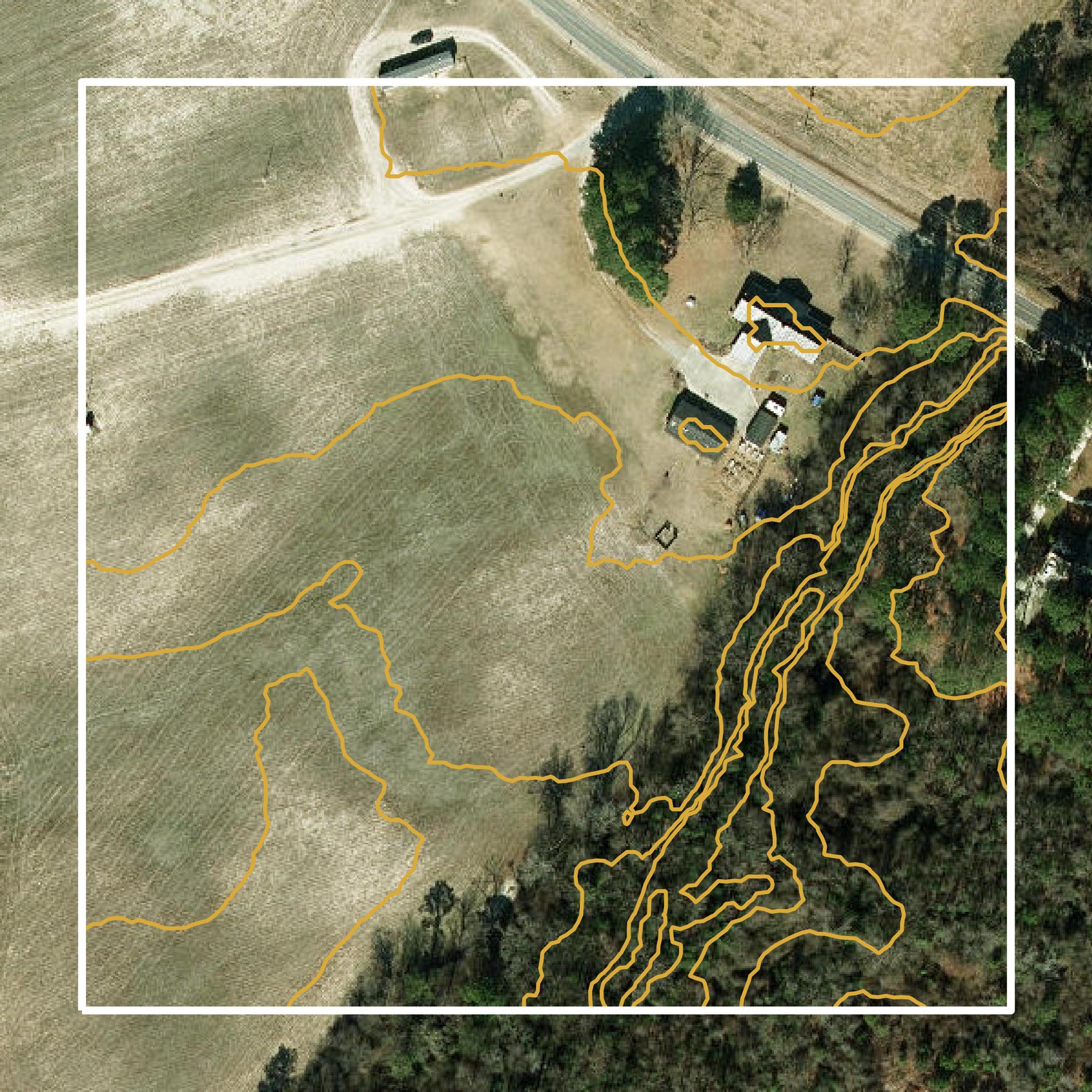 This image shows a contour map in Duplin County created using GIS data in Equator.