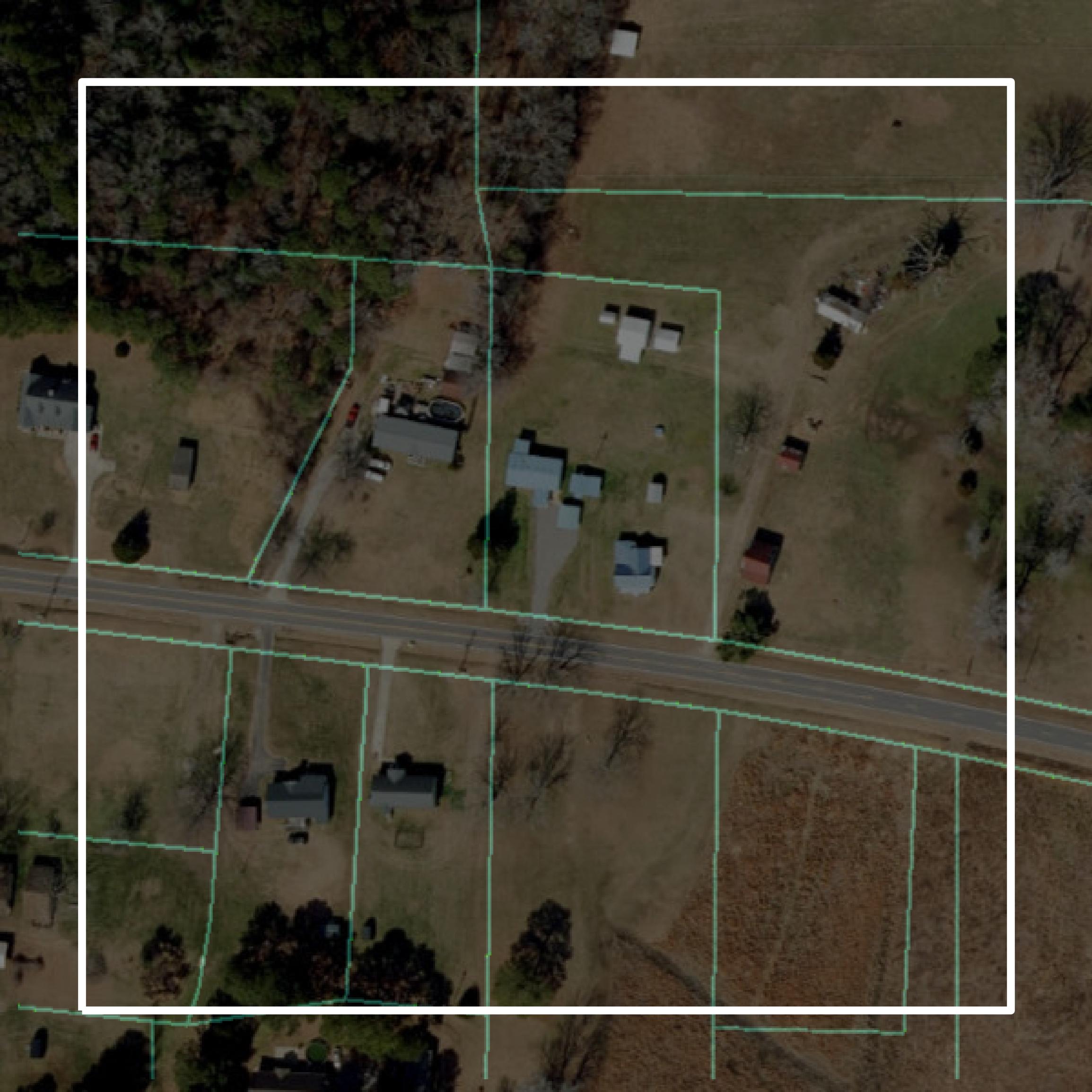 This image shows parcel and building data in Edgecombe County created using GIS data in Equator.