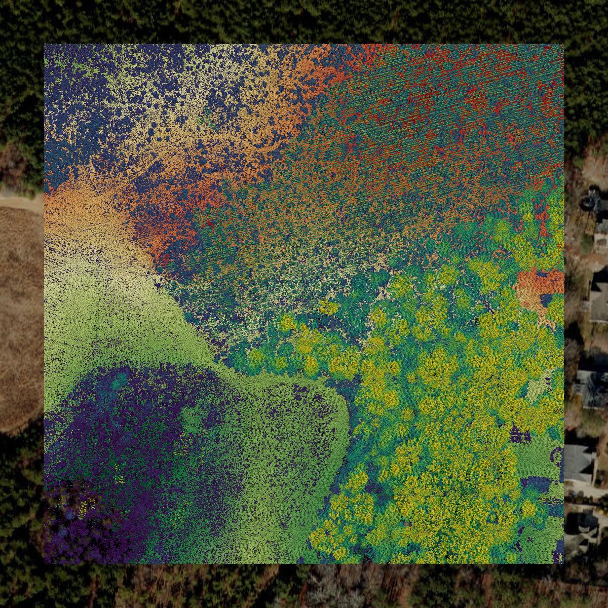 This image shows a LiDAR point cloud in Franklin County created using GIS data in Equator.