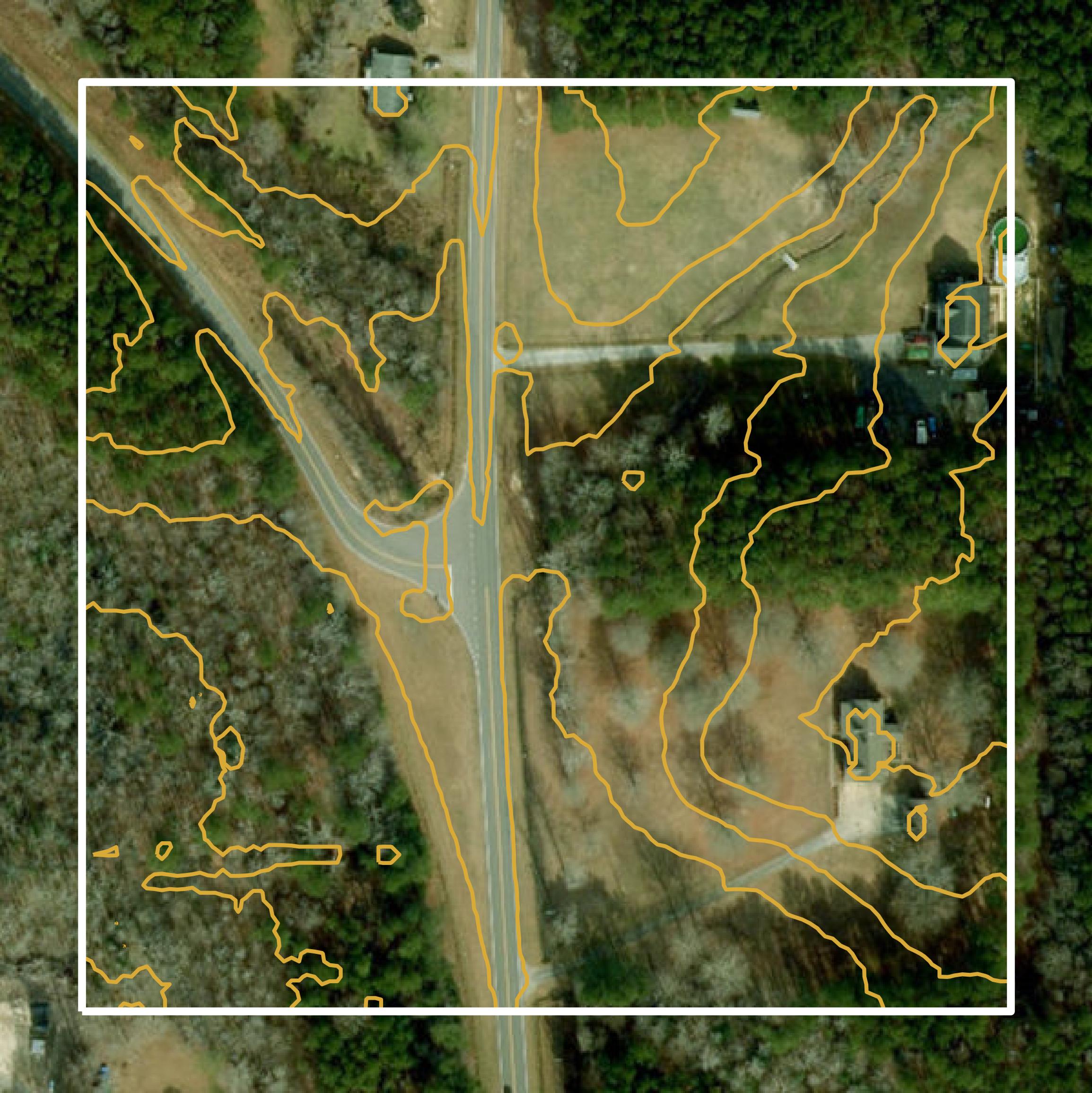 This image shows a contour map in Gates County created using GIS data in Equator.