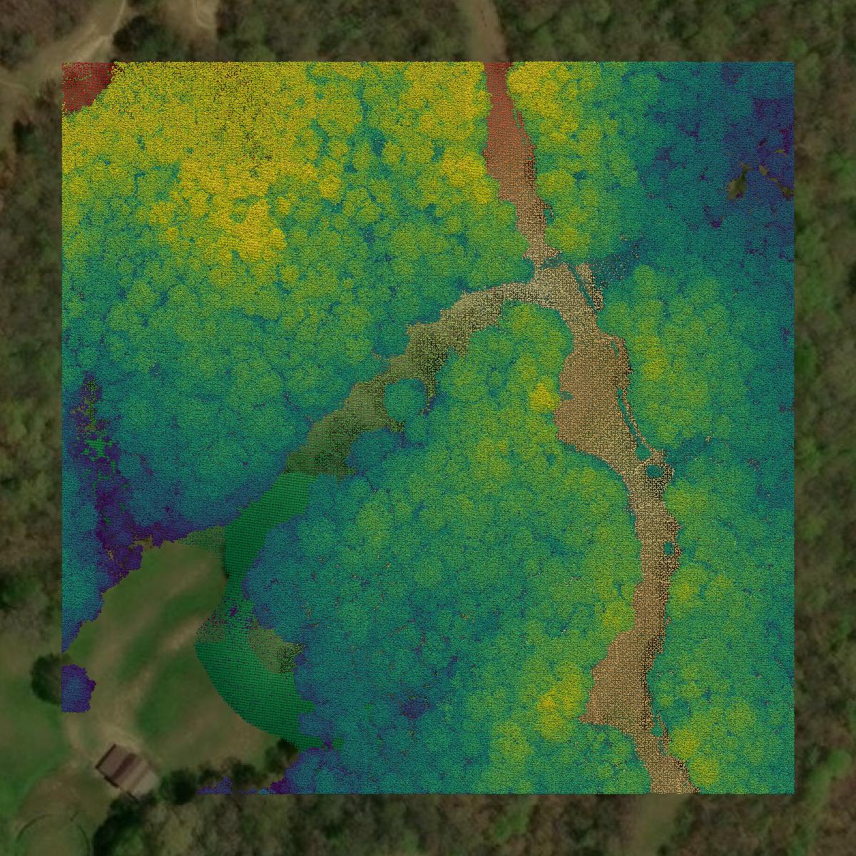 This image shows a LiDAR point cloud in Graham County created using GIS data in Equator.