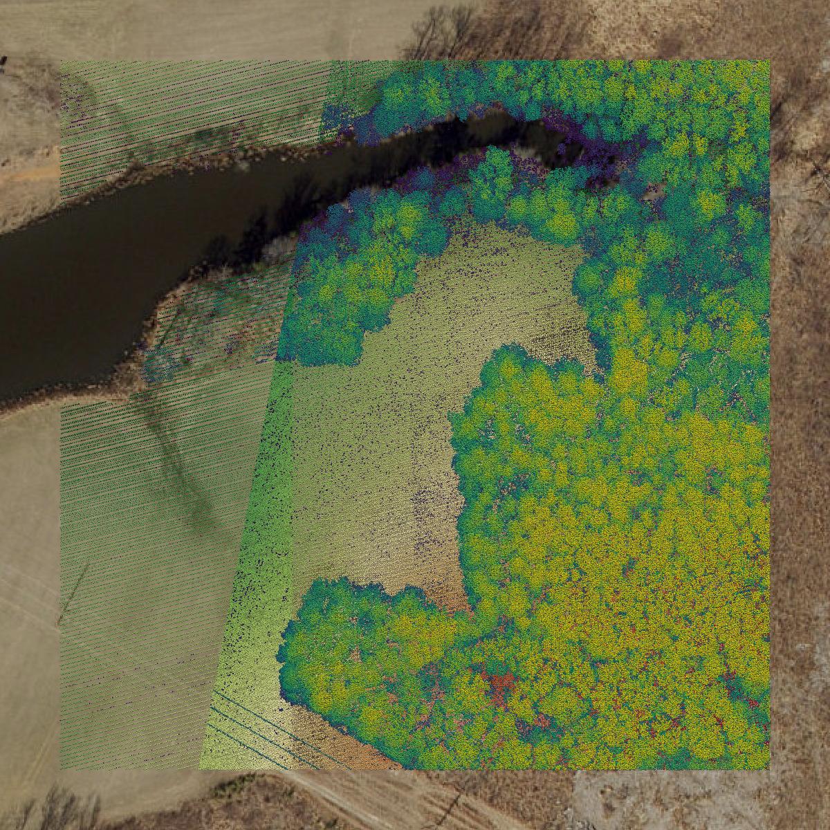 This image shows a LiDAR point cloud in Granville County created using GIS data in Equator.