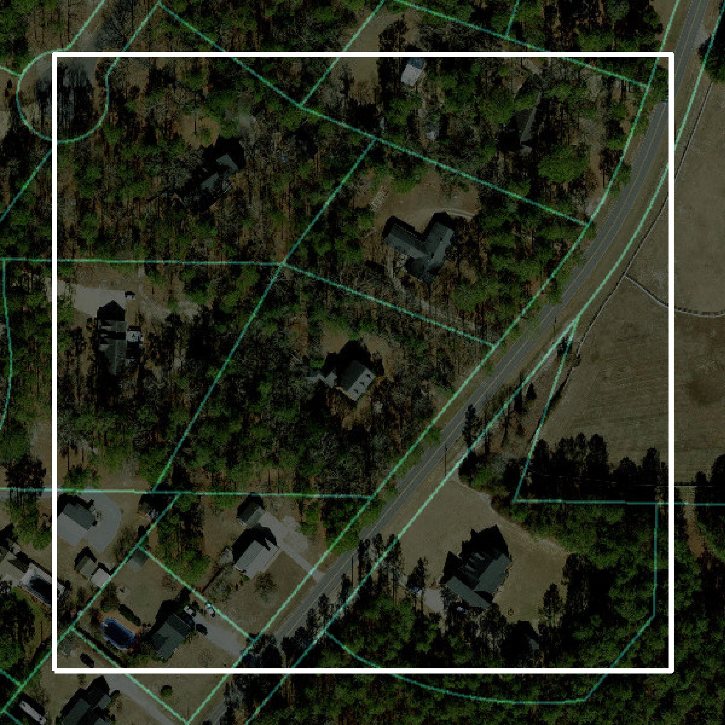 This image shows parcel and building data in Greene County created using GIS data in Equator.