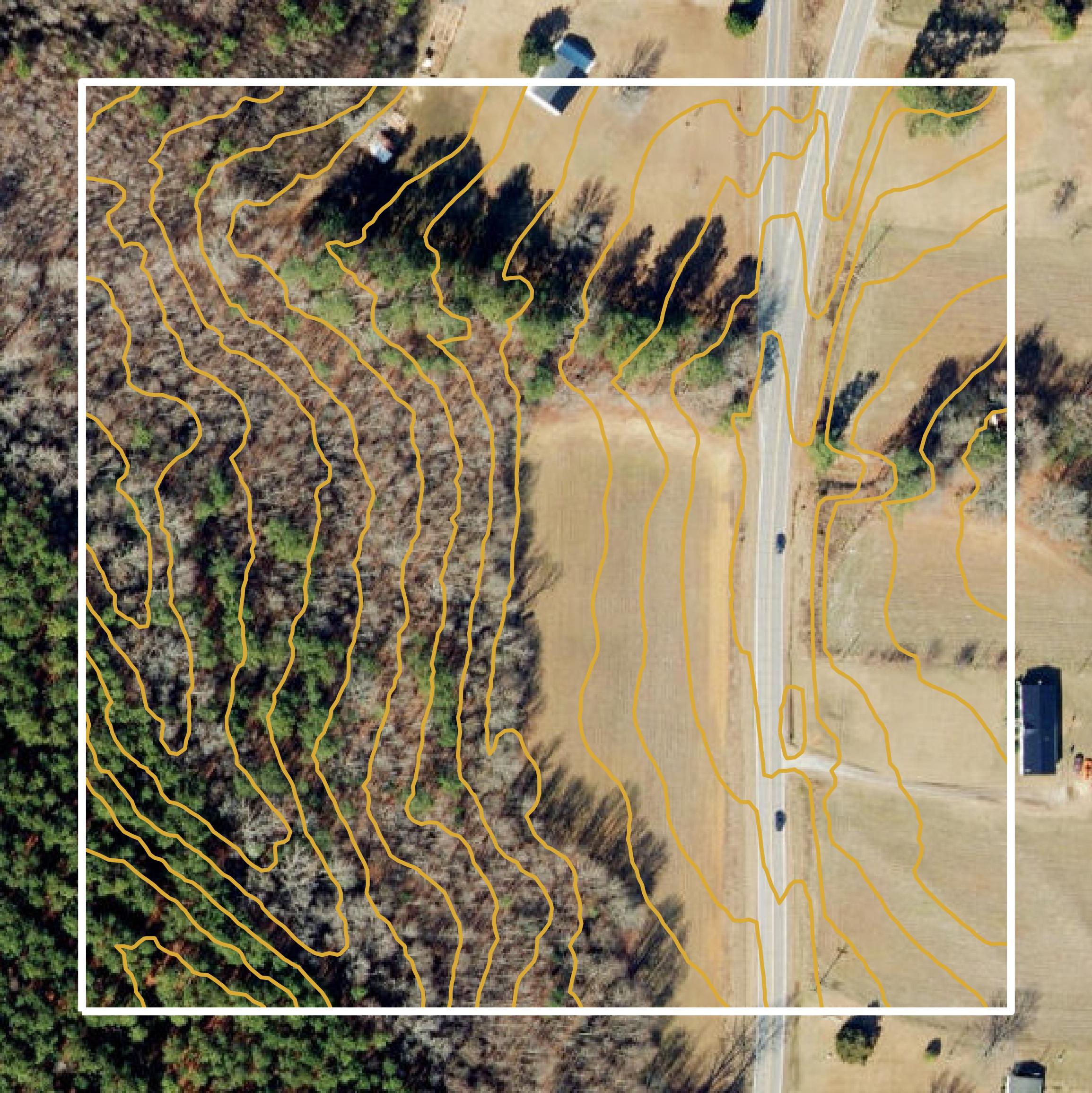 This image shows a contour map in Halifax County created using GIS data in Equator.