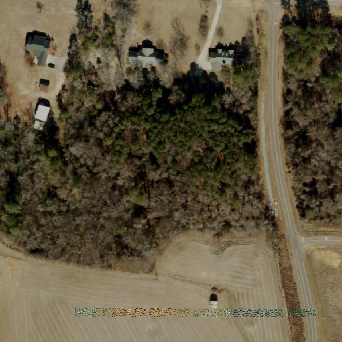 This image shows a LiDAR point cloud in Harnett County created using GIS data in Equator.