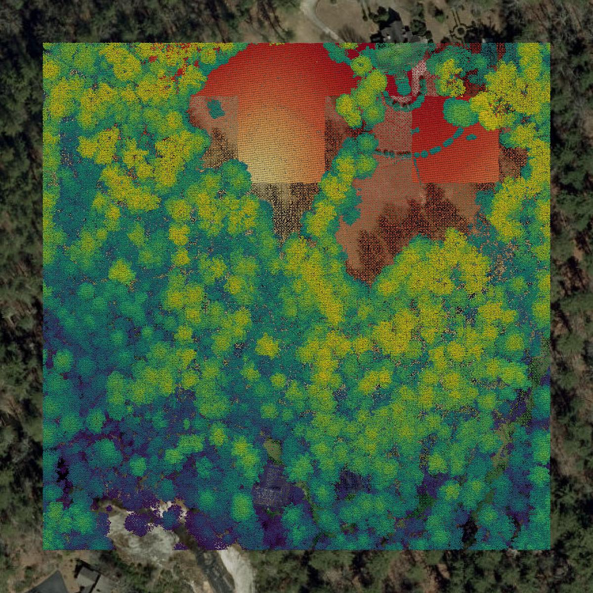 This image shows a LiDAR point cloud in Henderson County created using GIS data in Equator.