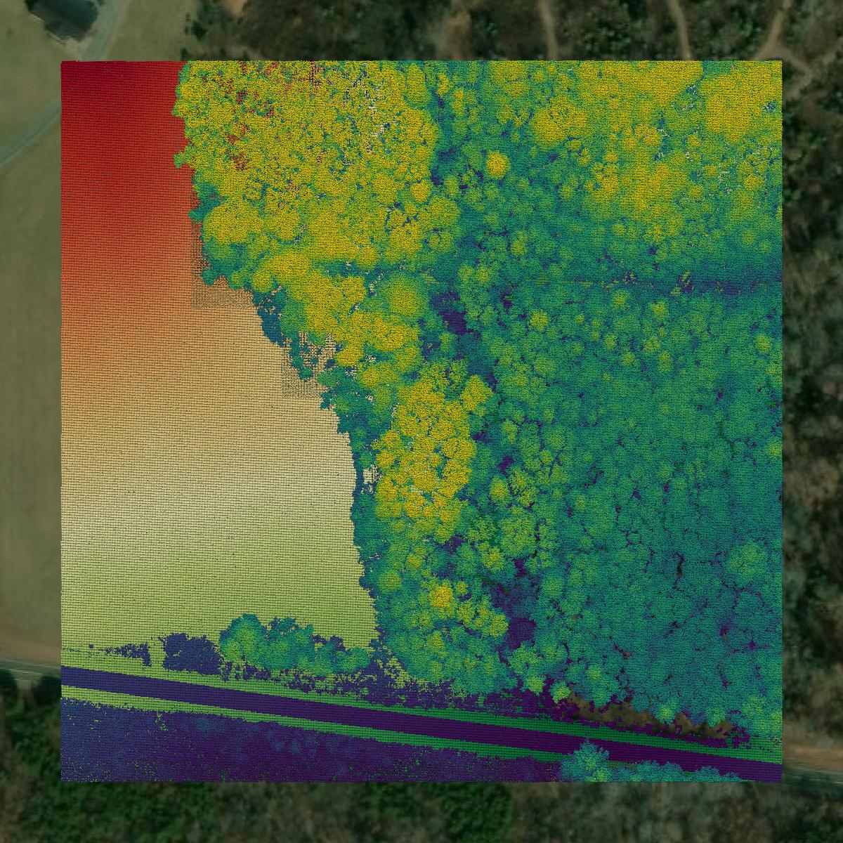This image shows a LiDAR point cloud in Iredell County created using GIS data in Equator.