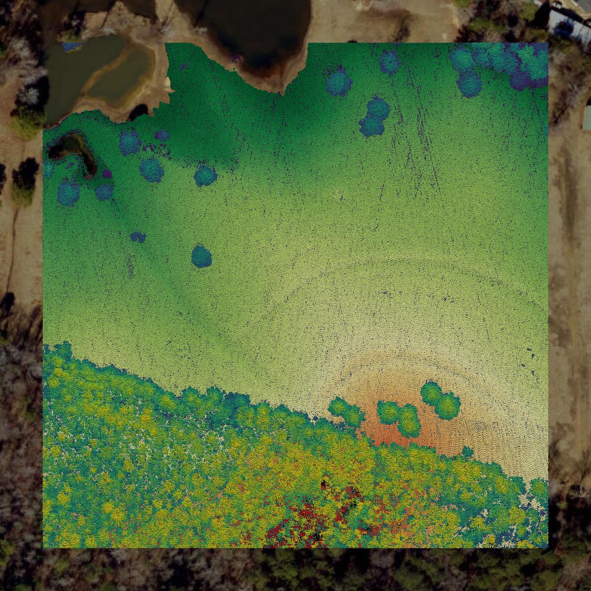 This image shows a LiDAR point cloud in Johnston County created using GIS data in Equator.