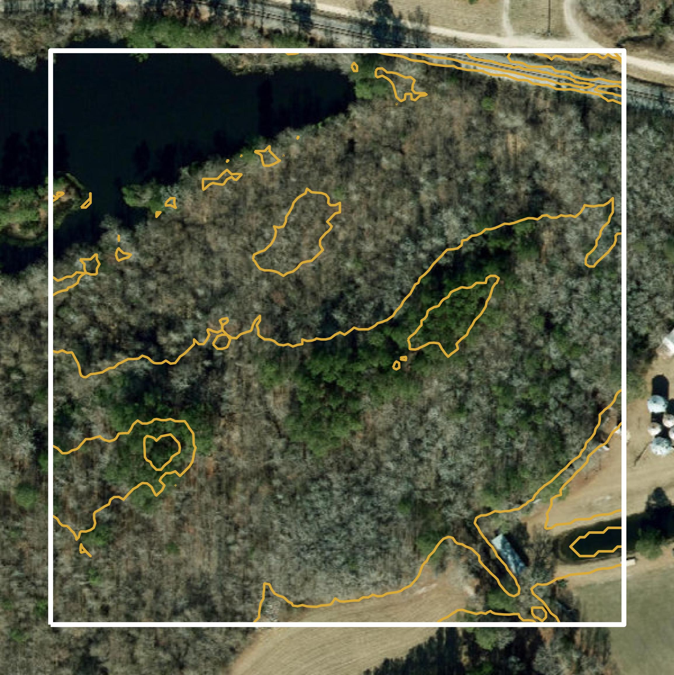 This image shows a contour map in Lenoir County created using GIS data in Equator.