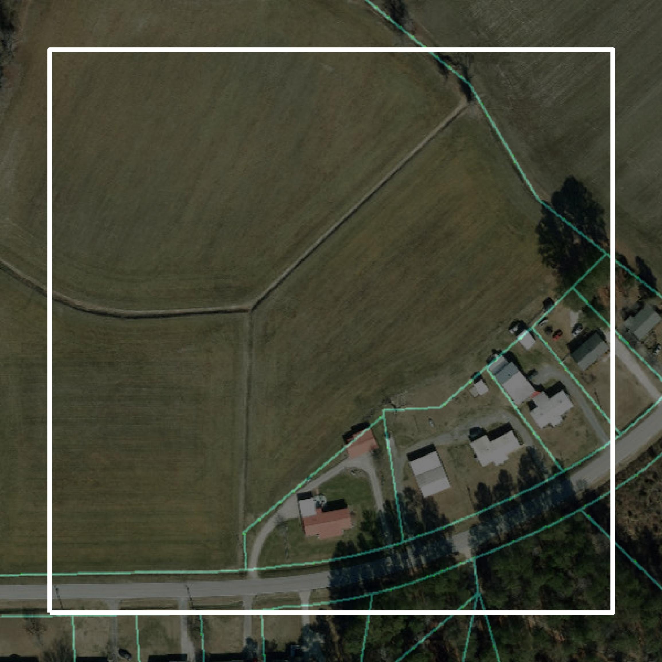 This image shows parcel and building data in Lenoir County created using GIS data in Equator.