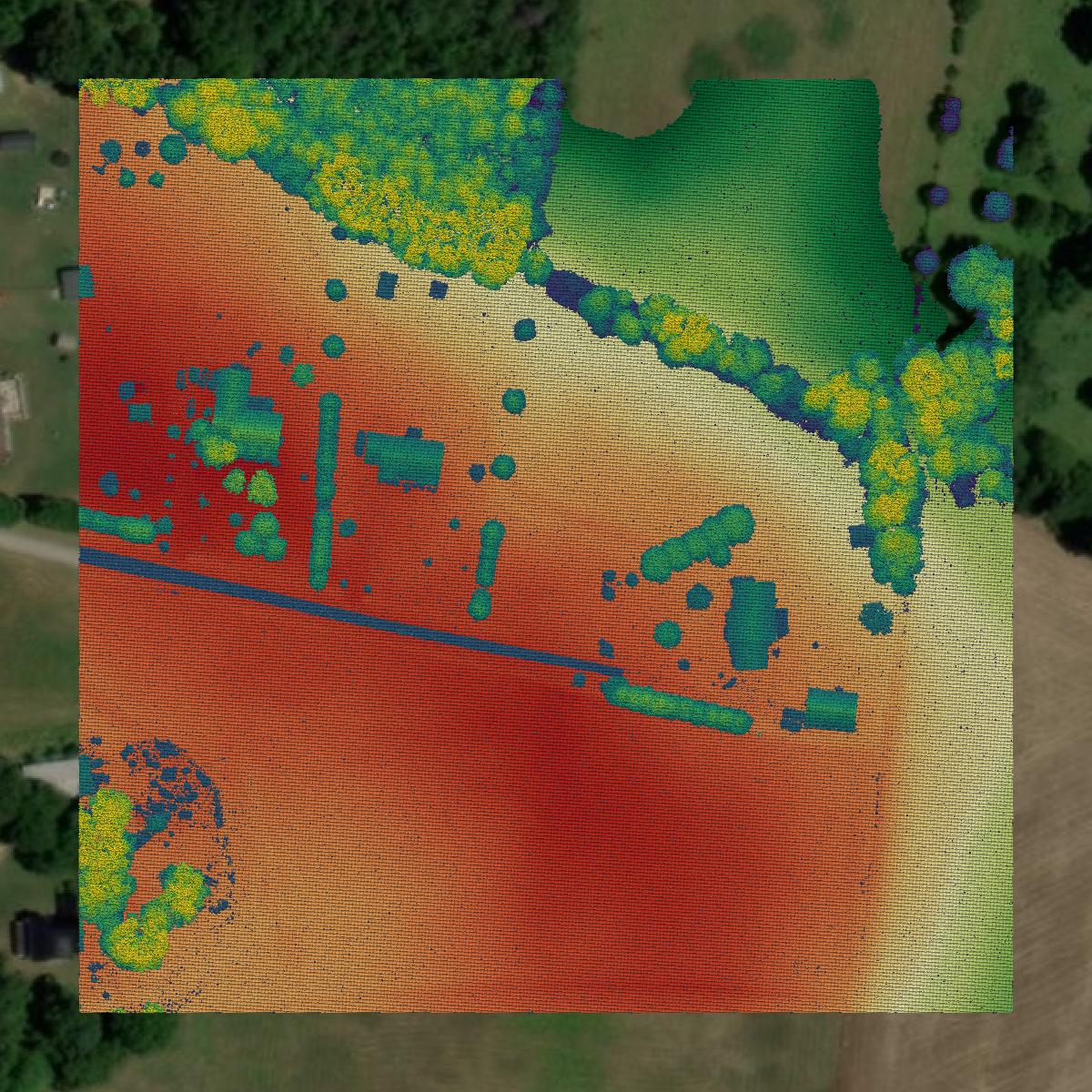 This image shows a LiDAR point cloud in Lincoln County created using GIS data in Equator.
