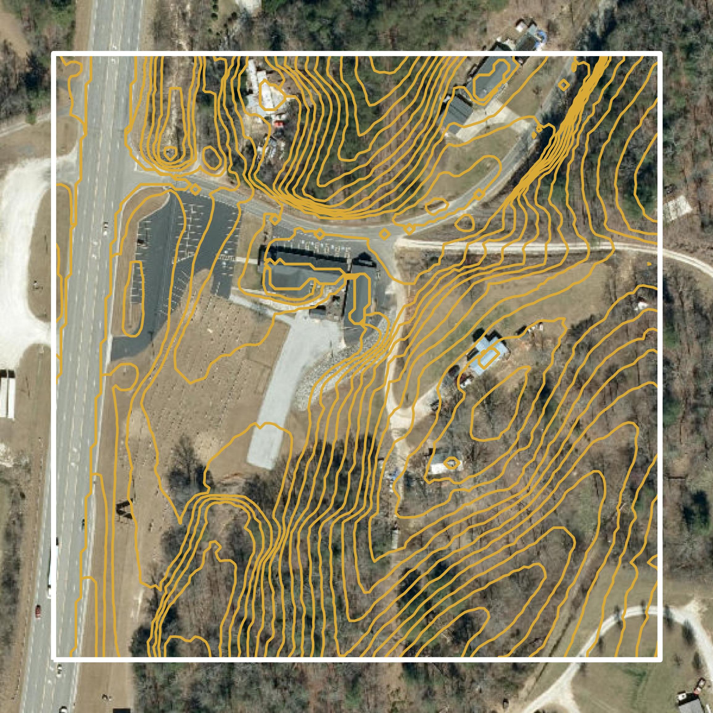 This image shows a contour map in McDowell County created using GIS data in Equator.