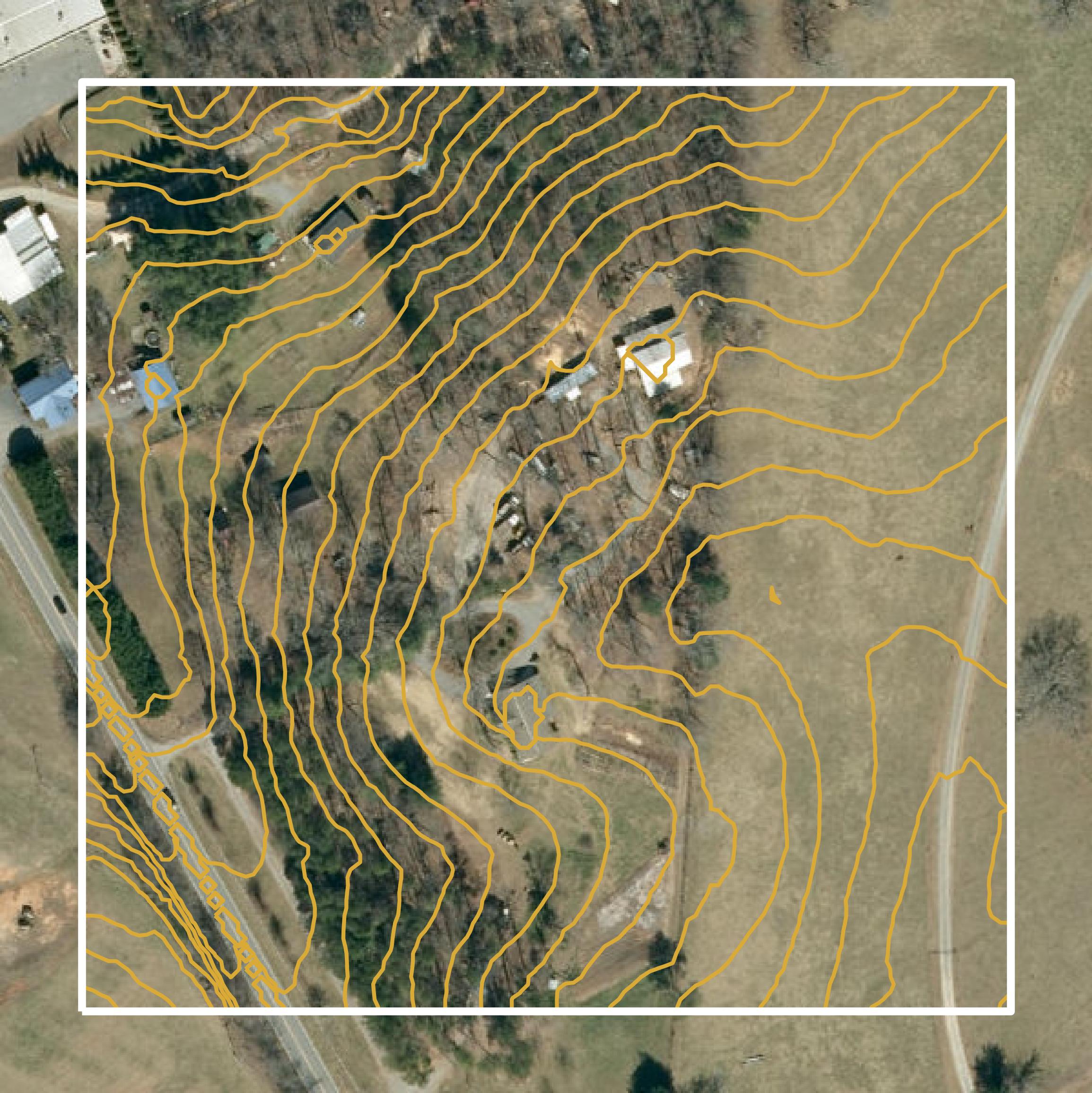 This image shows a contour map in McDowell County created using GIS data in Equator.