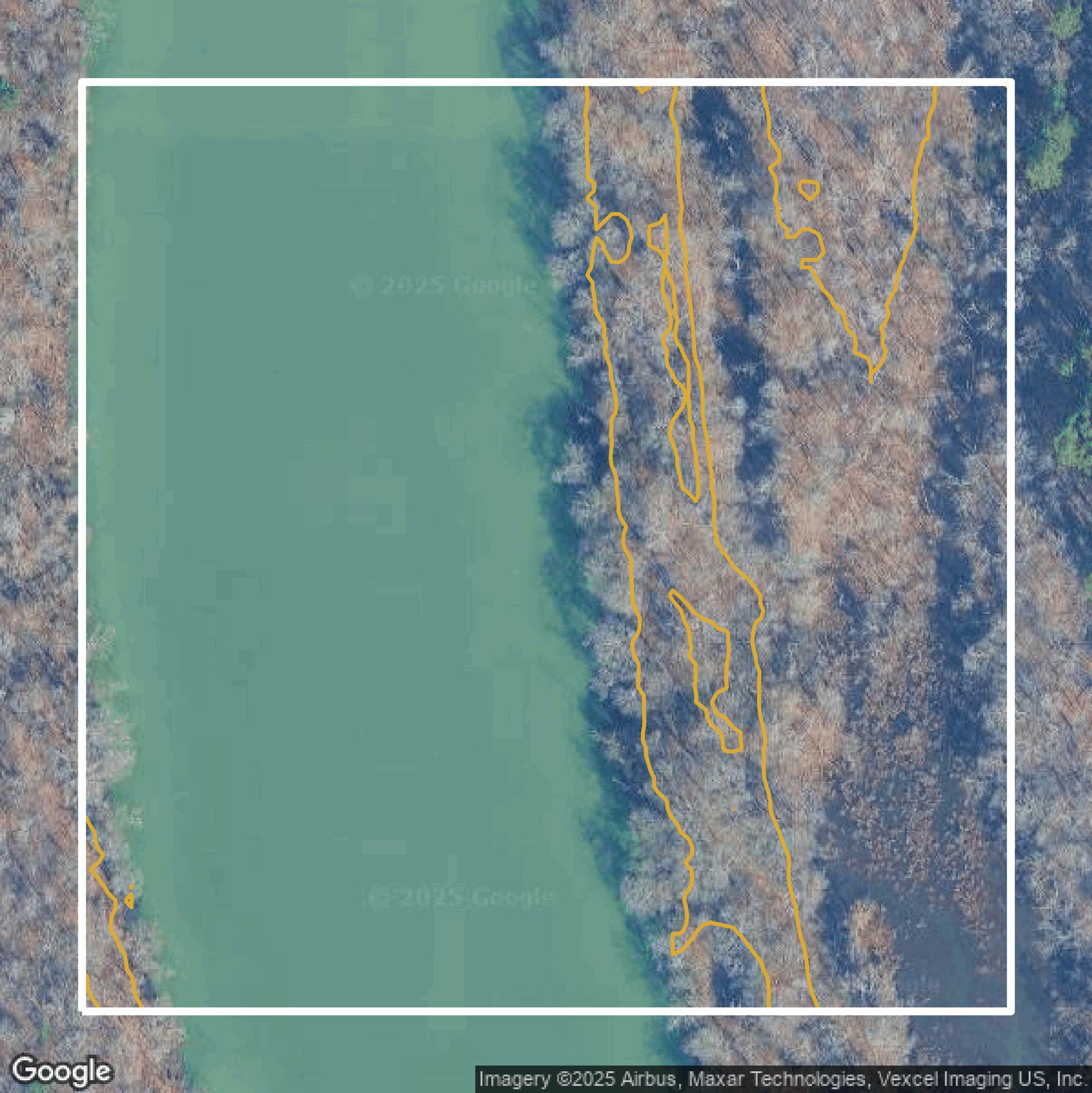 This image shows a contour map in Mecklenburg County created using GIS data in Equator.