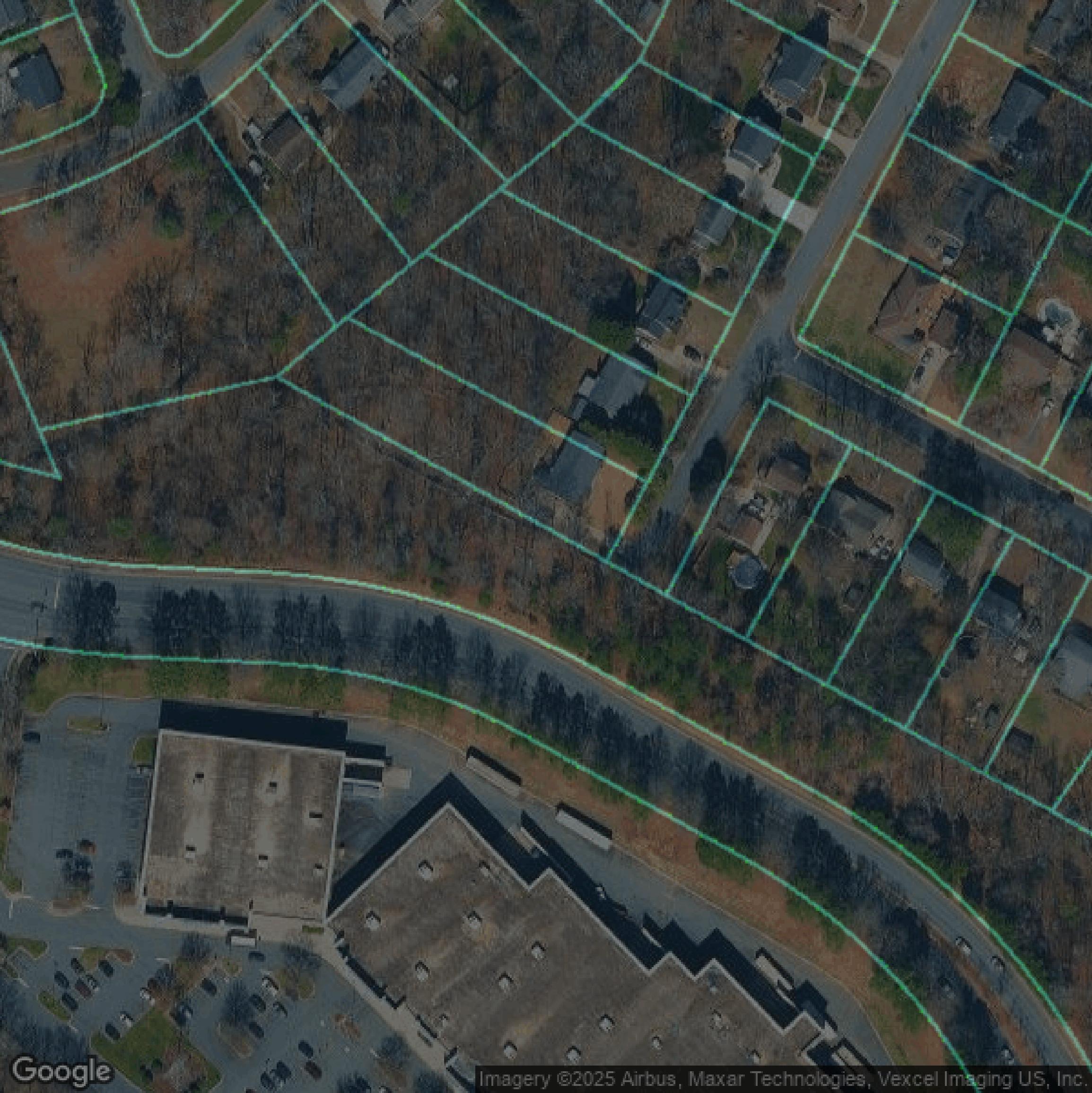 This image shows parcel data in Mecklenburg County created using GIS data in Equator.