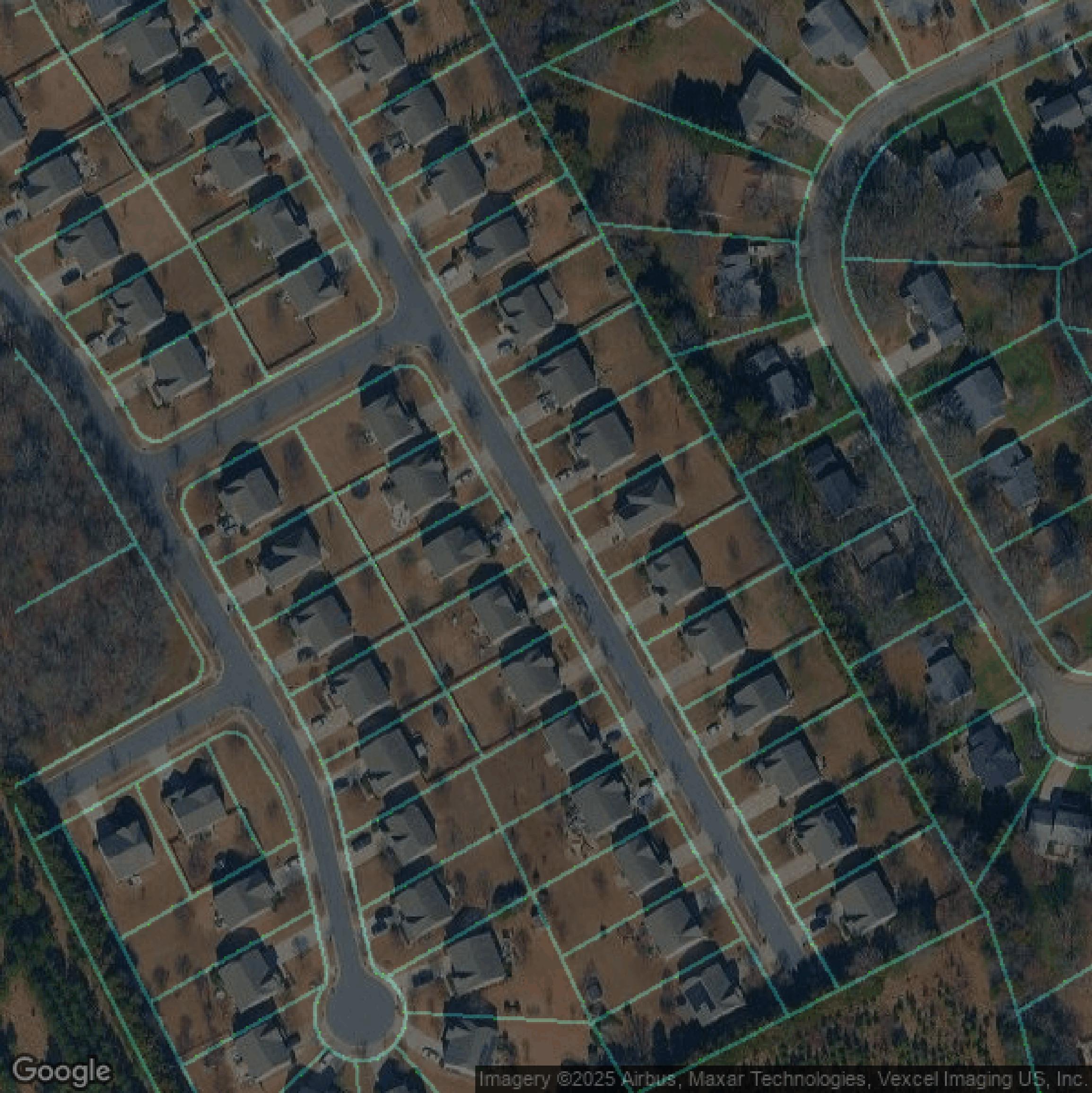 This image shows parcel data in Mecklenburg County created using GIS data in Equator.