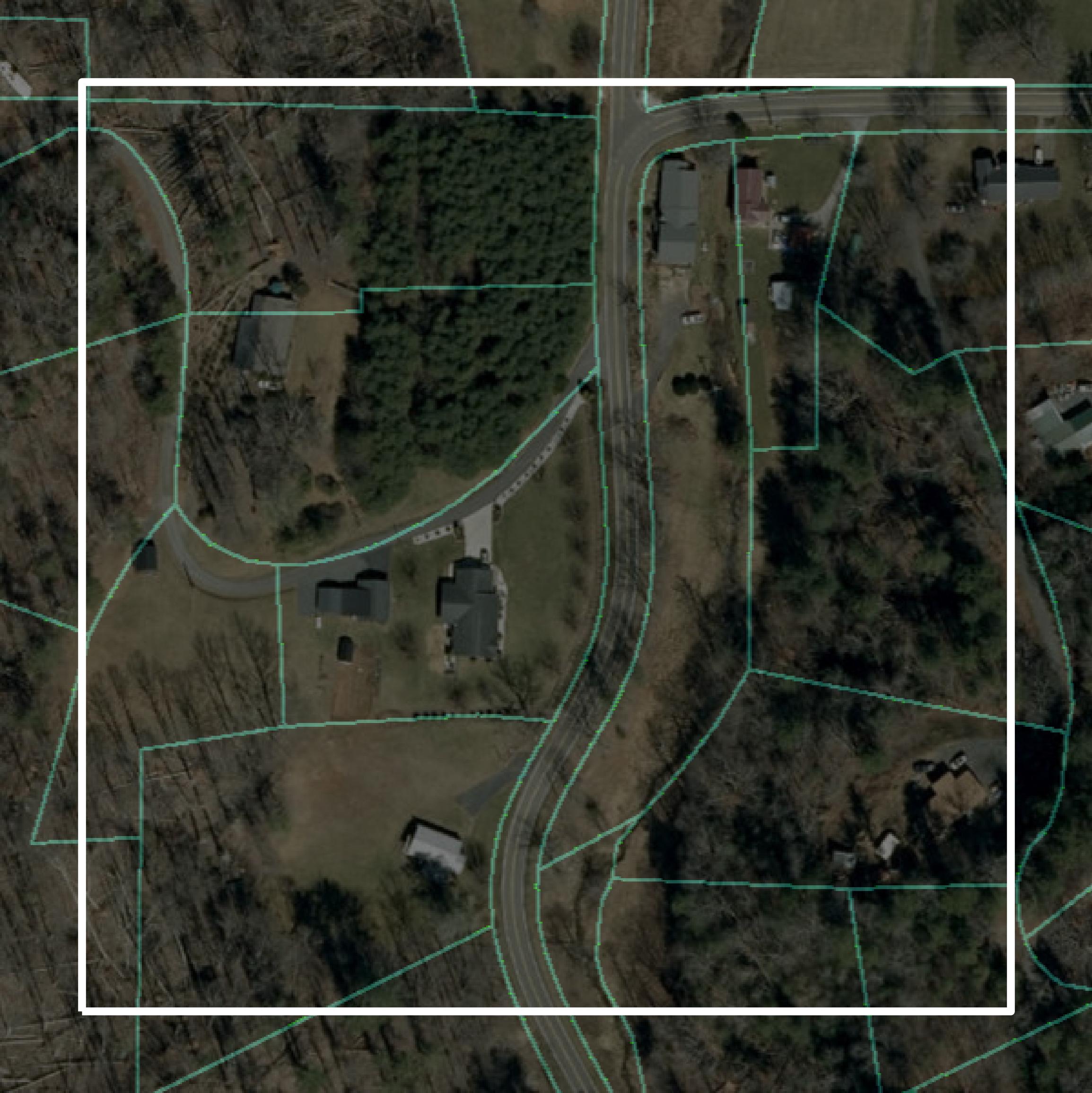 This image shows parcel and building data in Mitchell County created using GIS data in Equator.