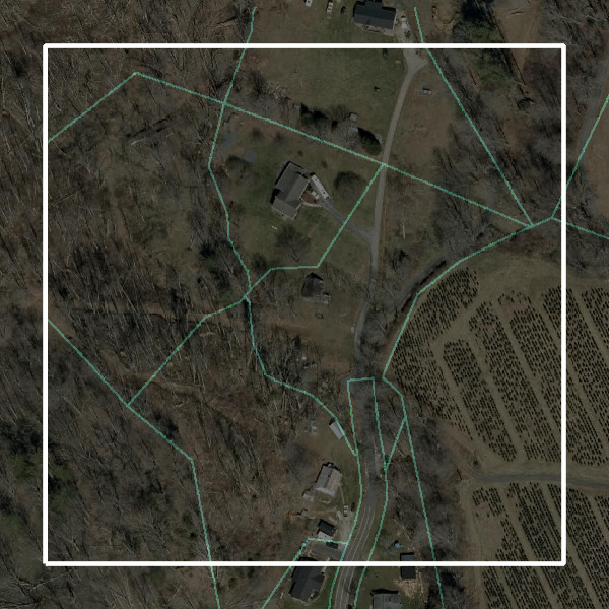 This image shows parcel and building data in Mitchell County created using GIS data in Equator.