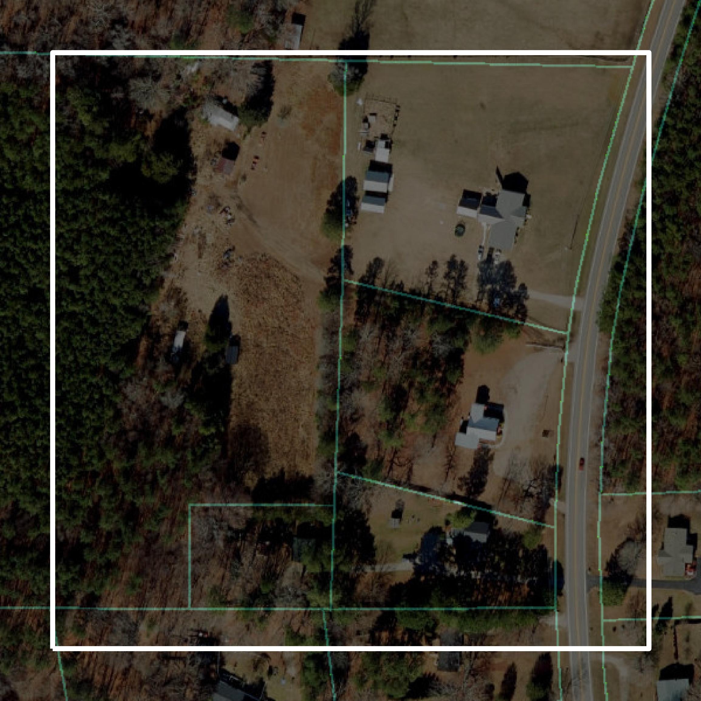 This image shows parcel and building data in Nash County created using GIS data in Equator.