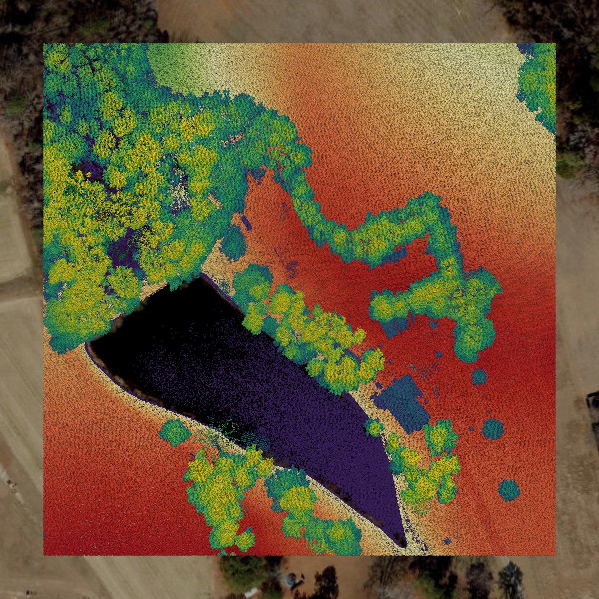 This image shows a LiDAR point cloud in Nash County created using GIS data in Equator.