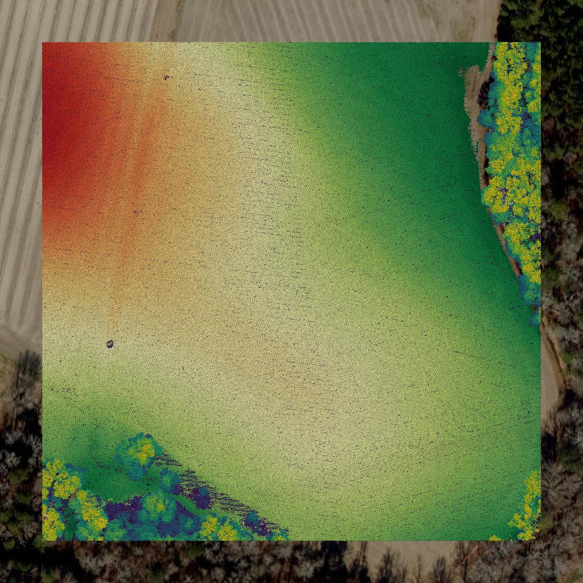 This image shows a LiDAR point cloud in Nash County created using GIS data in Equator.