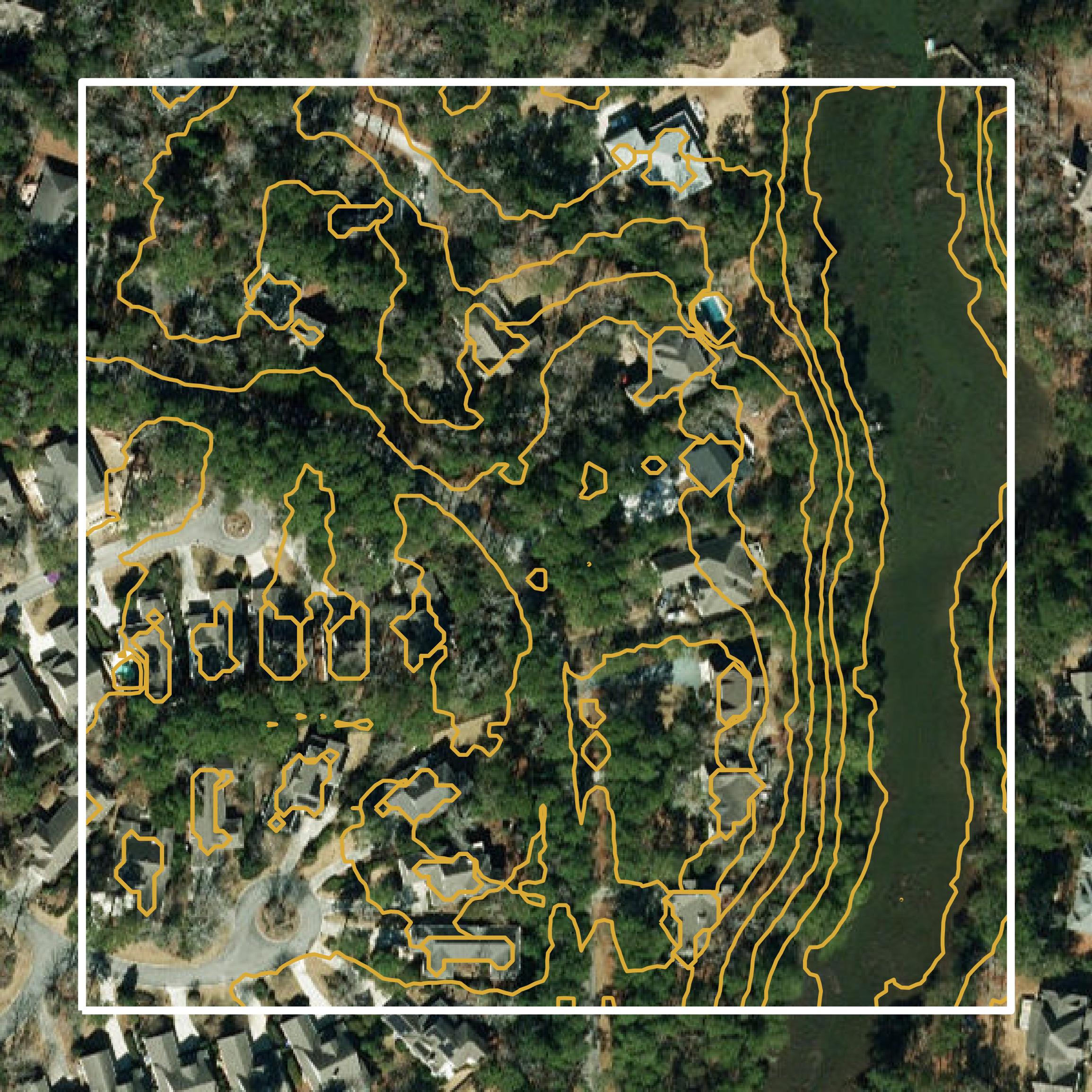 This image shows a contour map in New Hanover County created using GIS data in Equator.