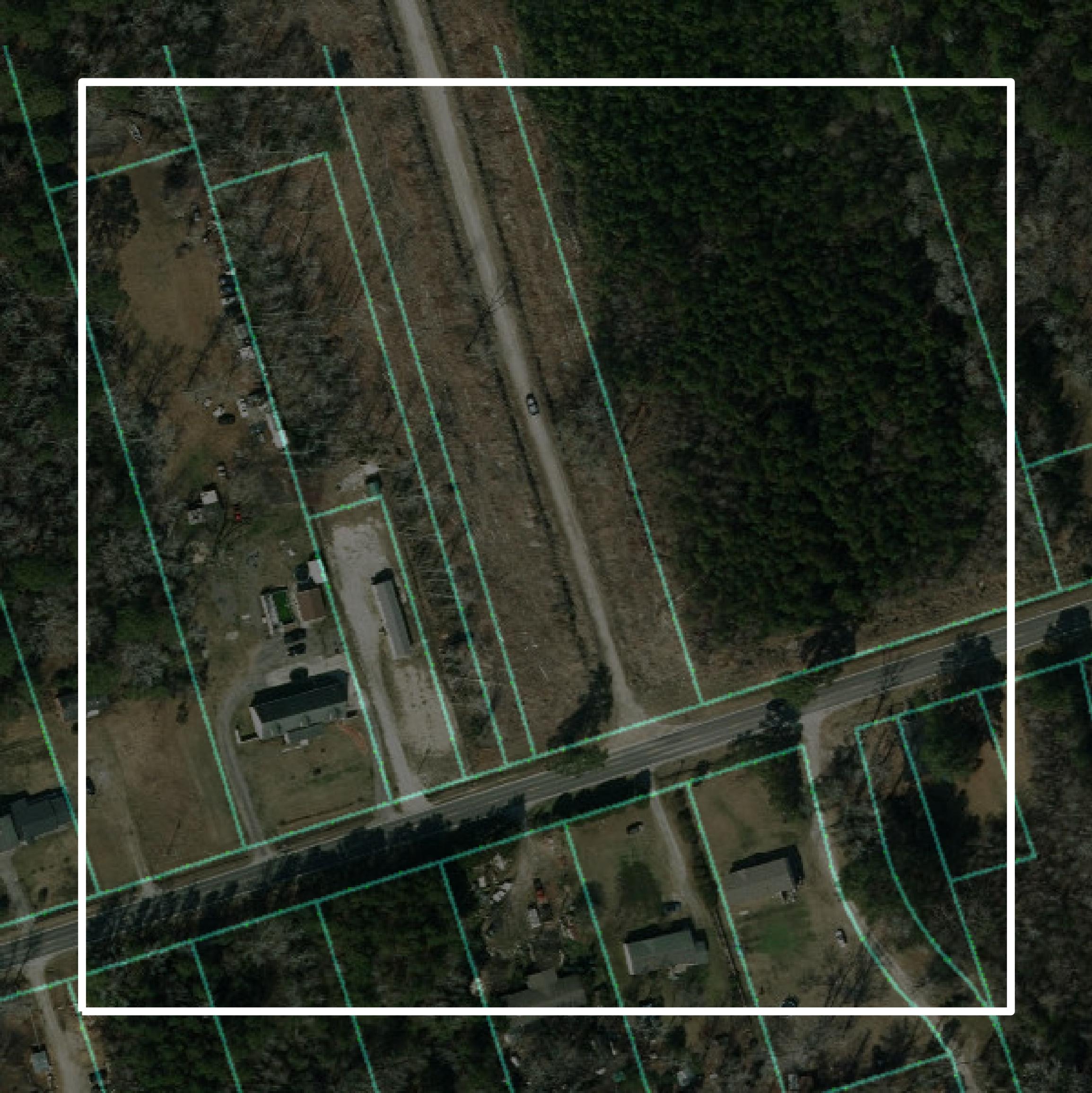 This image shows parcel and building data in Pender County created using GIS data in Equator.