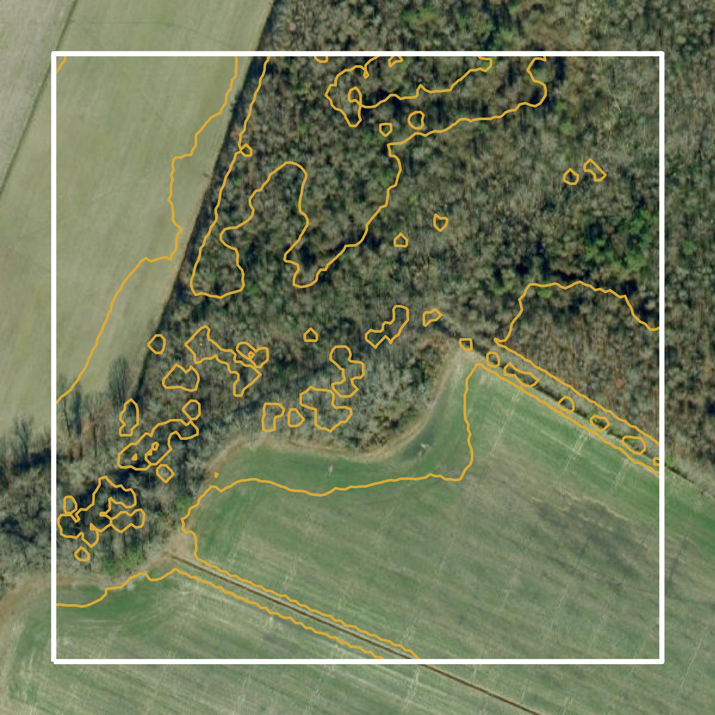 This image shows a contour map in Perquimans County created using GIS data in Equator.