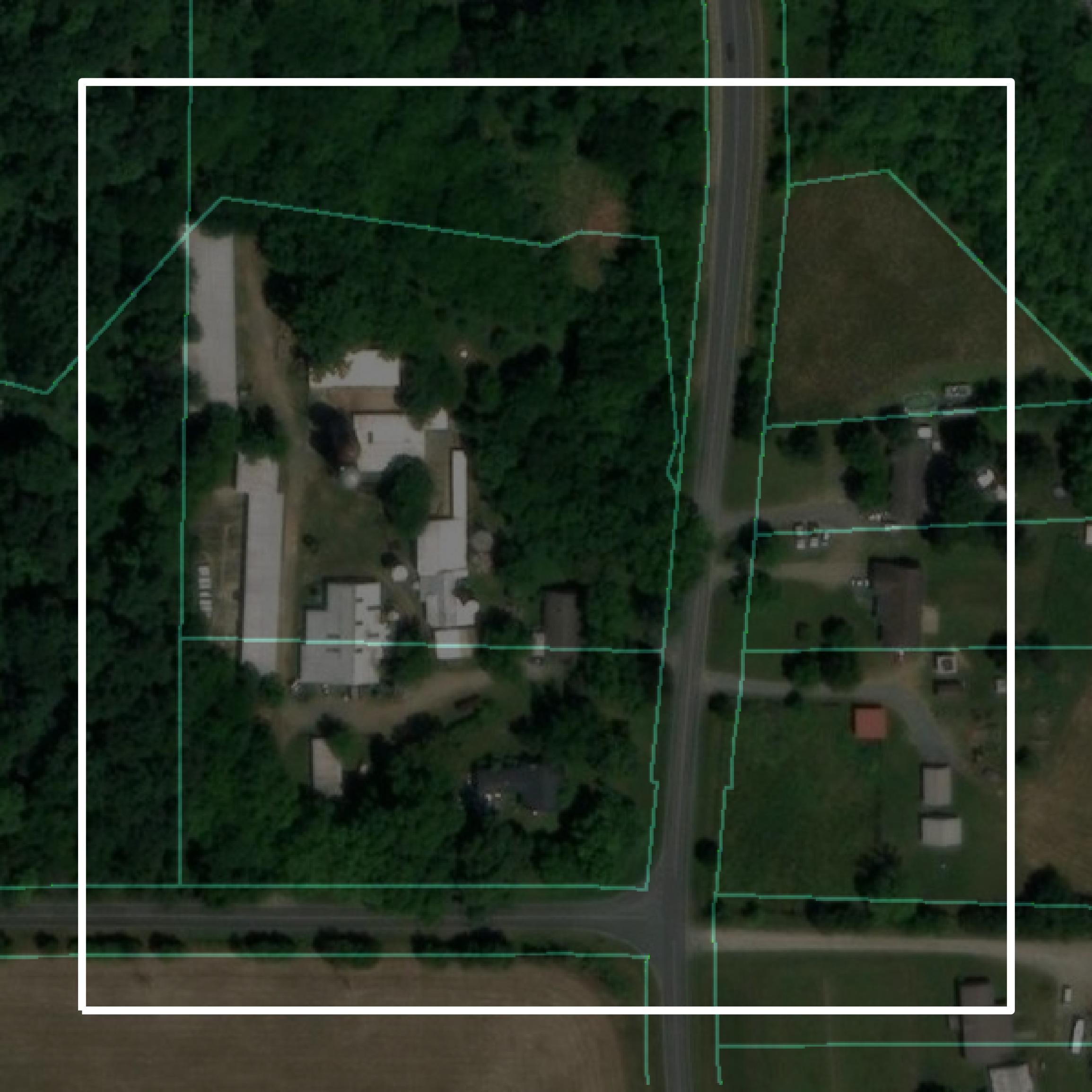 This image shows parcel and building data in Randolph County created using GIS data in Equator.