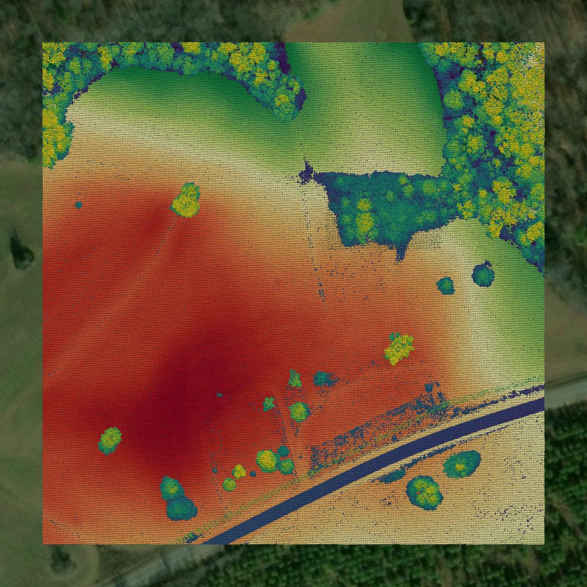 This image shows a LiDAR point cloud in Randolph County created using GIS data in Equator.