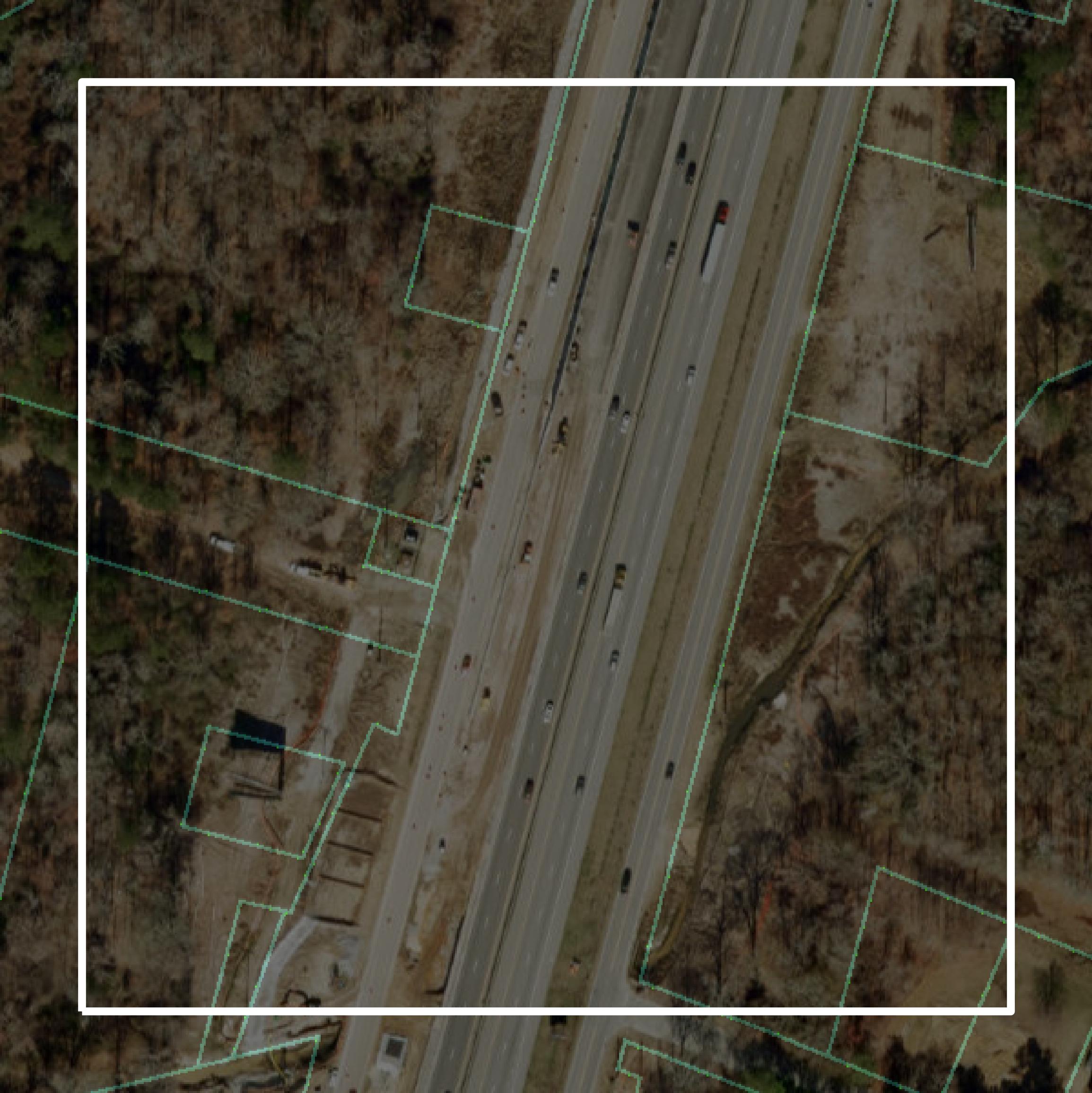 This image shows parcel and building data in Robeson County created using GIS data in Equator.