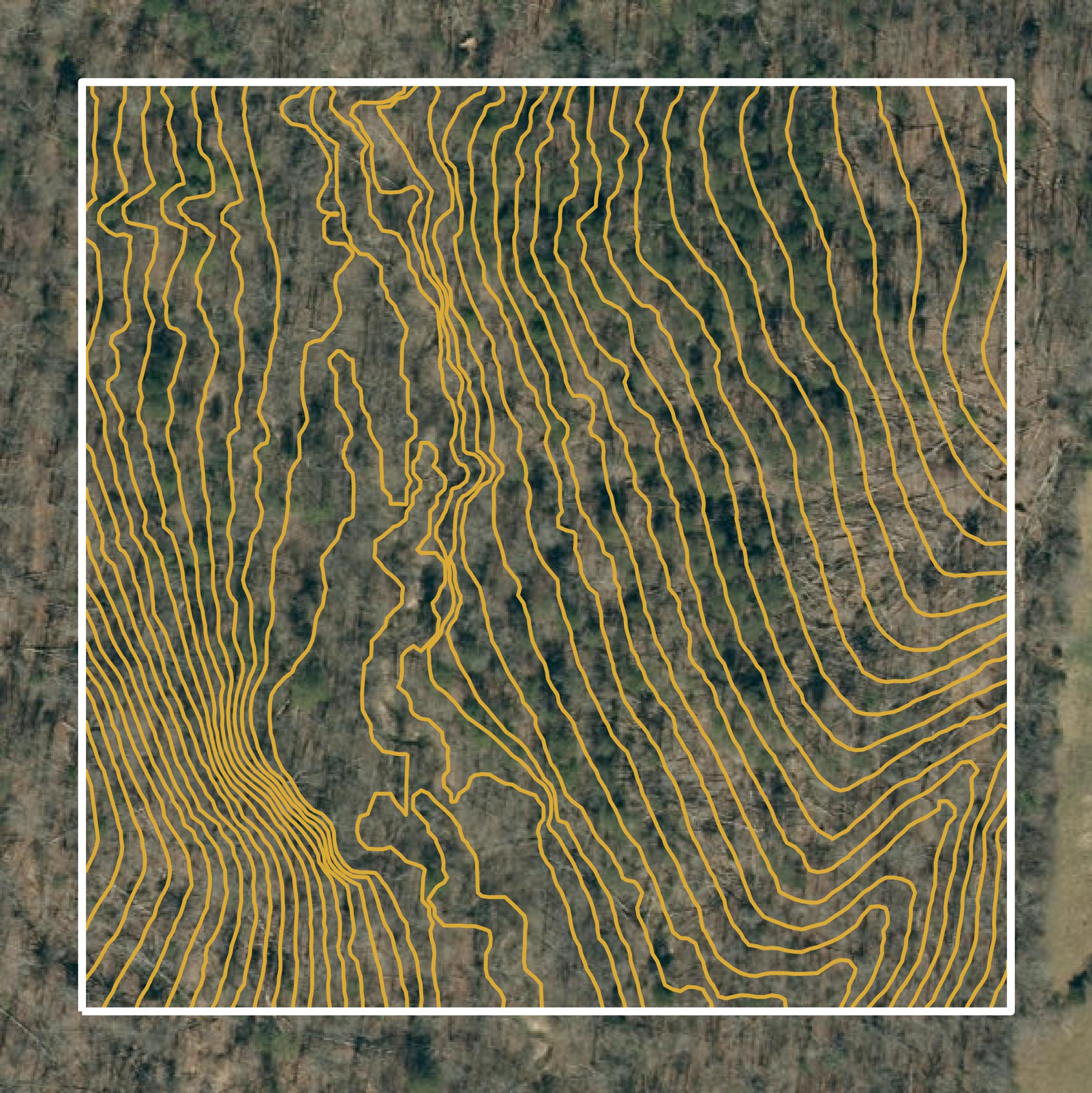 This image shows a contour map in Rutherford County created using GIS data in Equator.