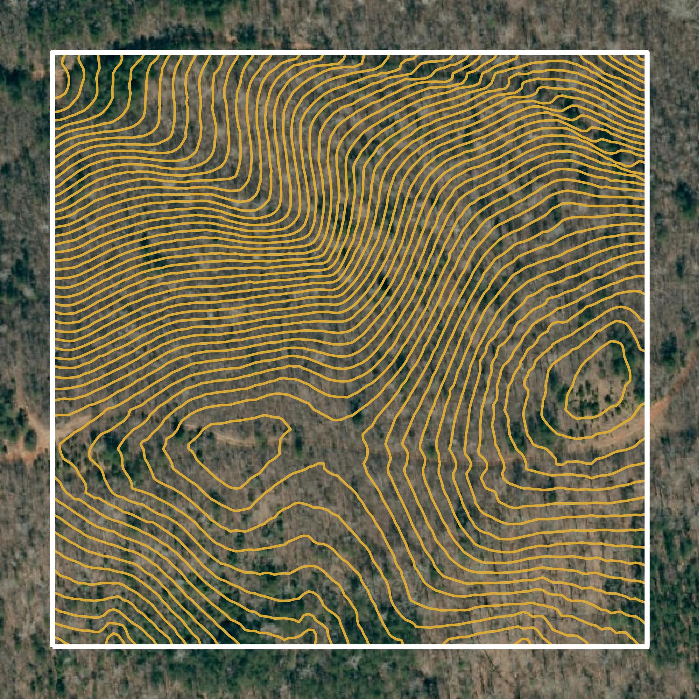 This image shows a contour map in Rutherford County created using GIS data in Equator.