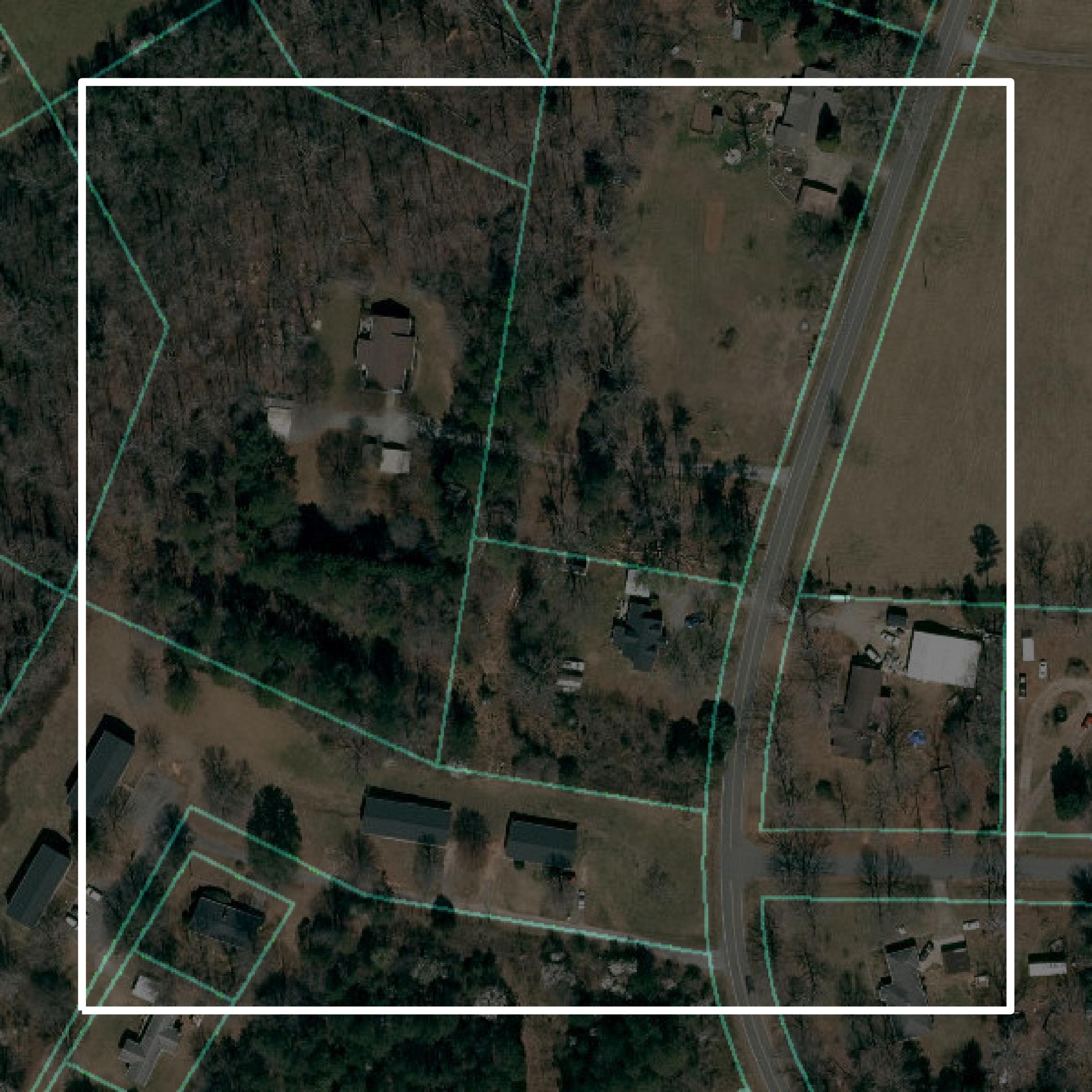 This image shows parcel and building data in Rutherford County created using GIS data in Equator.
