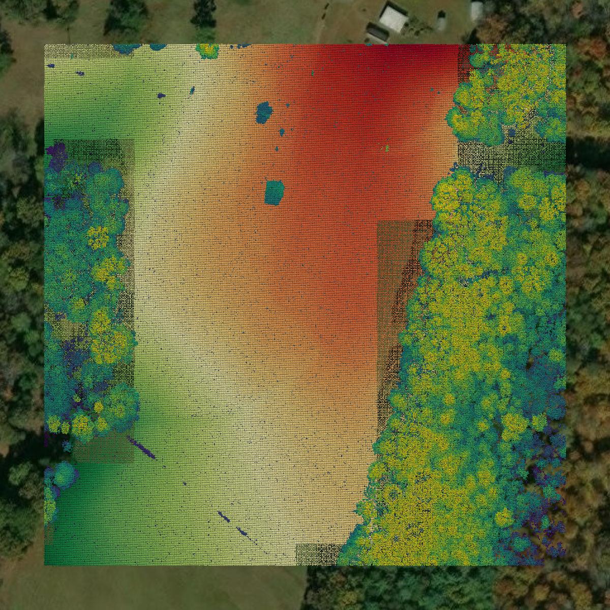 This image shows a LiDAR point cloud in Stokes County created using GIS data in Equator.
