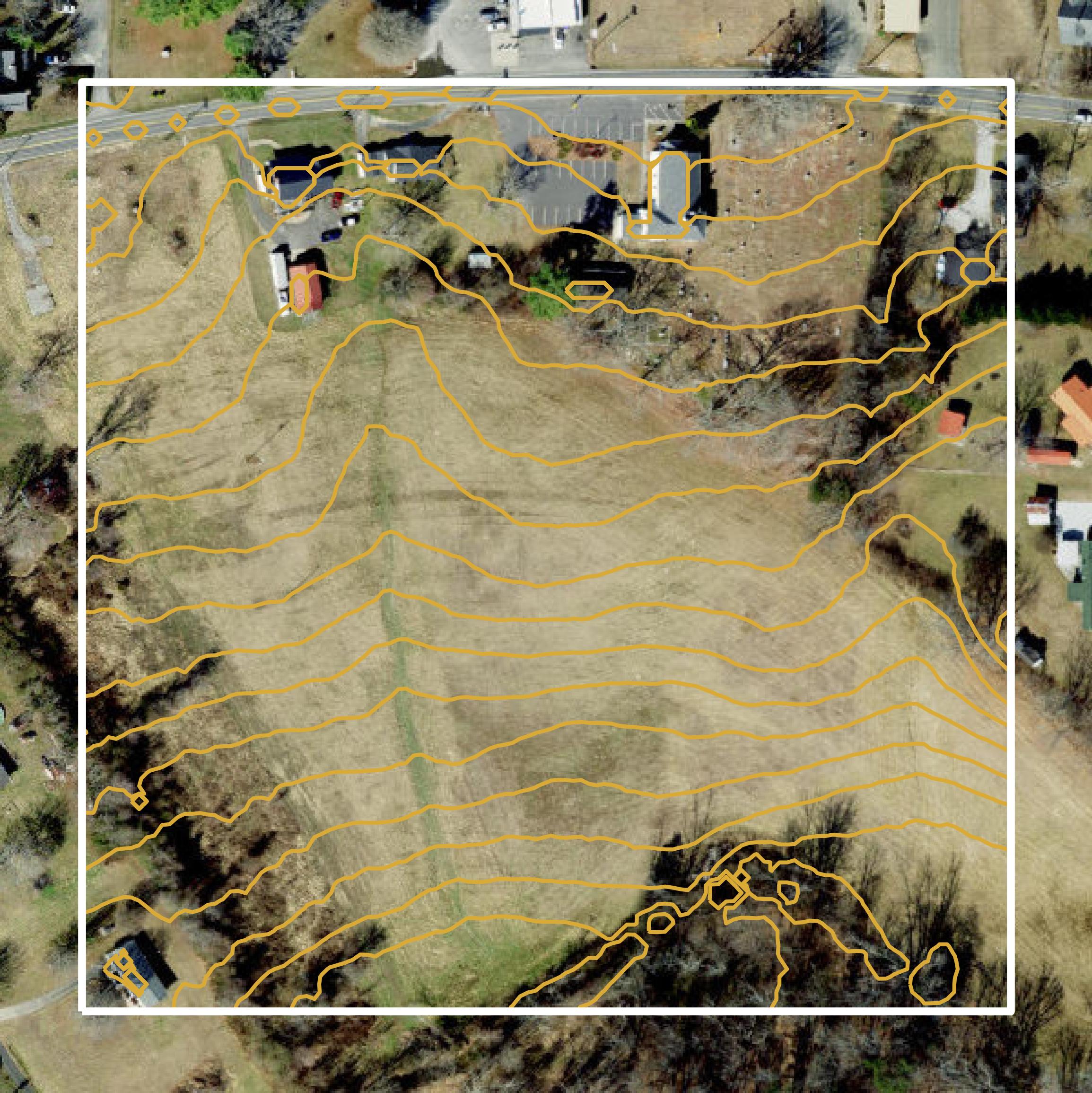 This image shows a contour map in Surry County created using GIS data in Equator.