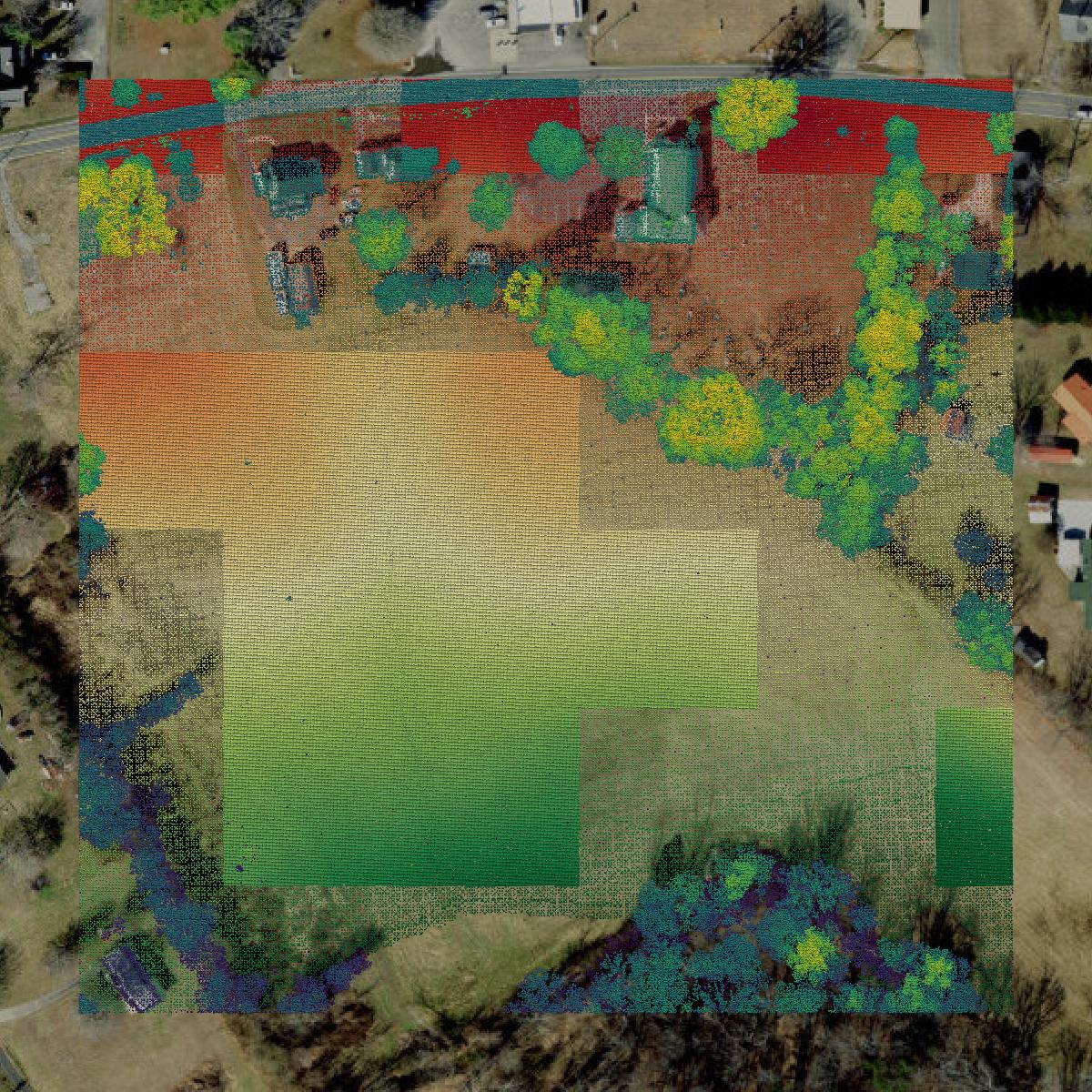 This image shows a LiDAR point cloud in Surry County created using GIS data in Equator.