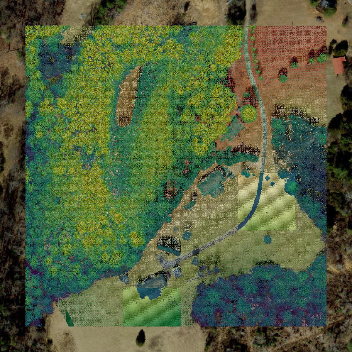 This image shows a LiDAR point cloud in Surry County created using GIS data in Equator.