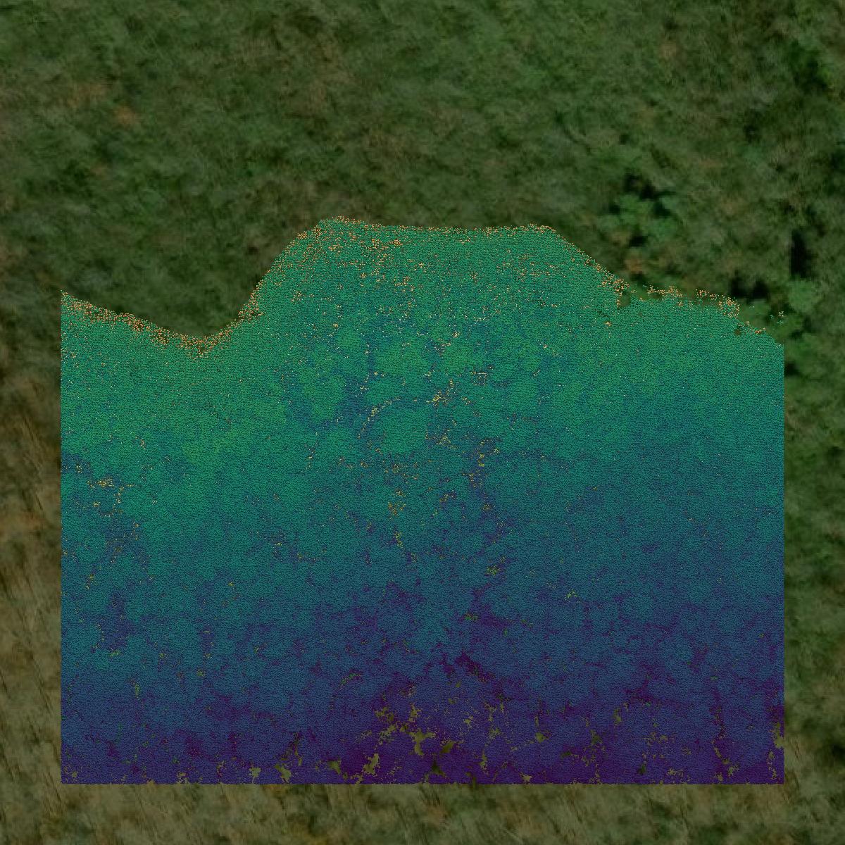 This image shows a LiDAR point cloud in Swain County created using GIS data in Equator.