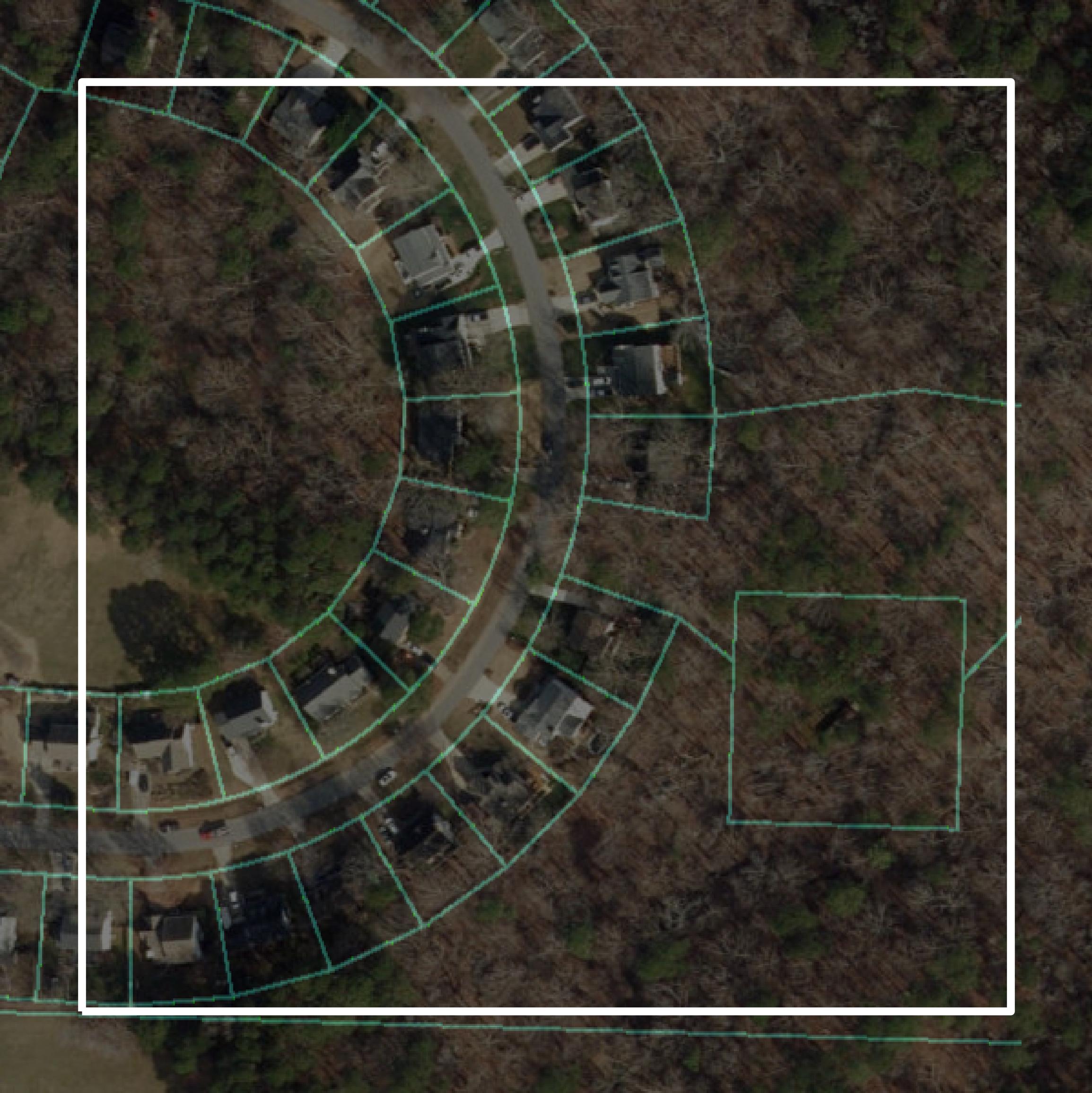 This image shows parcel and building data in Wake County created using GIS data in Equator.