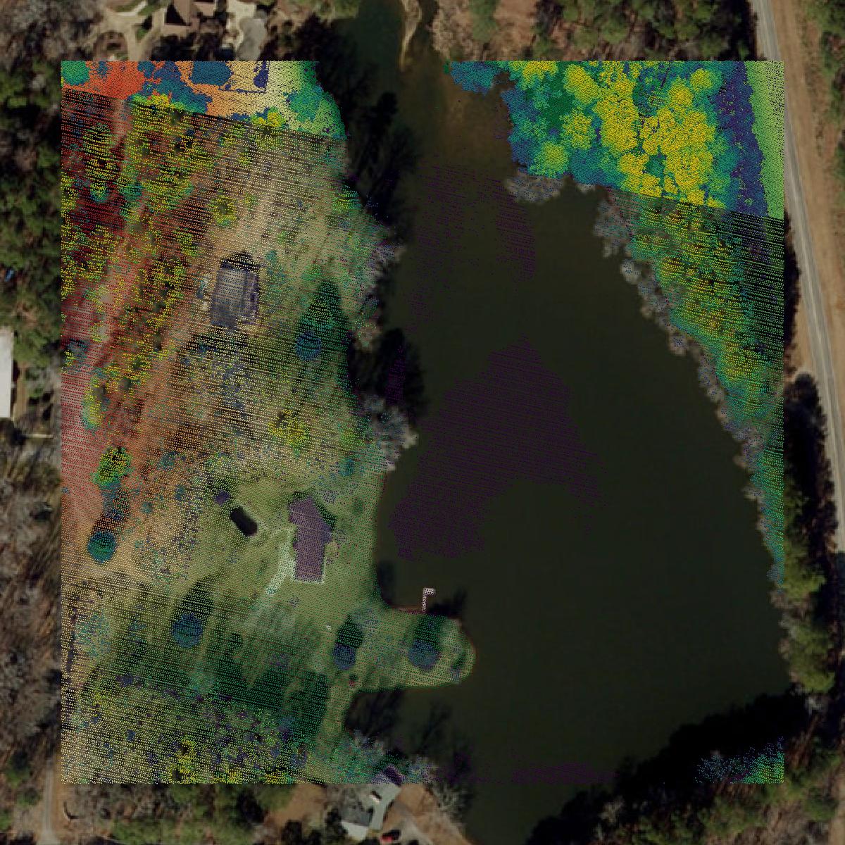 This image shows a LiDAR point cloud in Wake County created using GIS data in Equator.