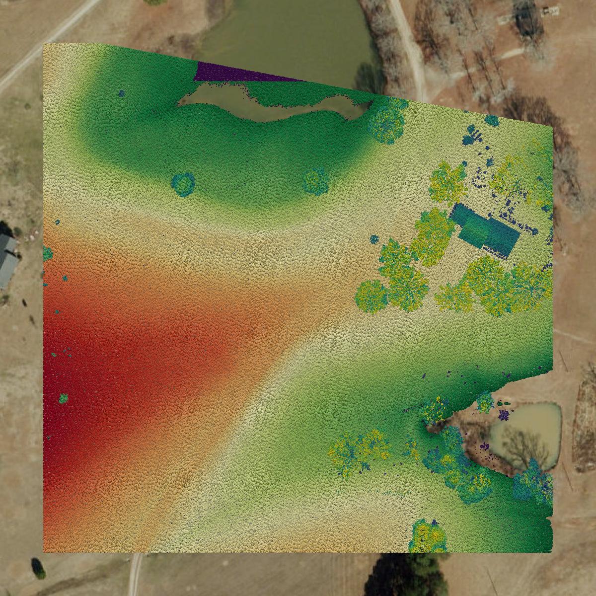 This image shows a LiDAR point cloud in Wake County created using GIS data in Equator.